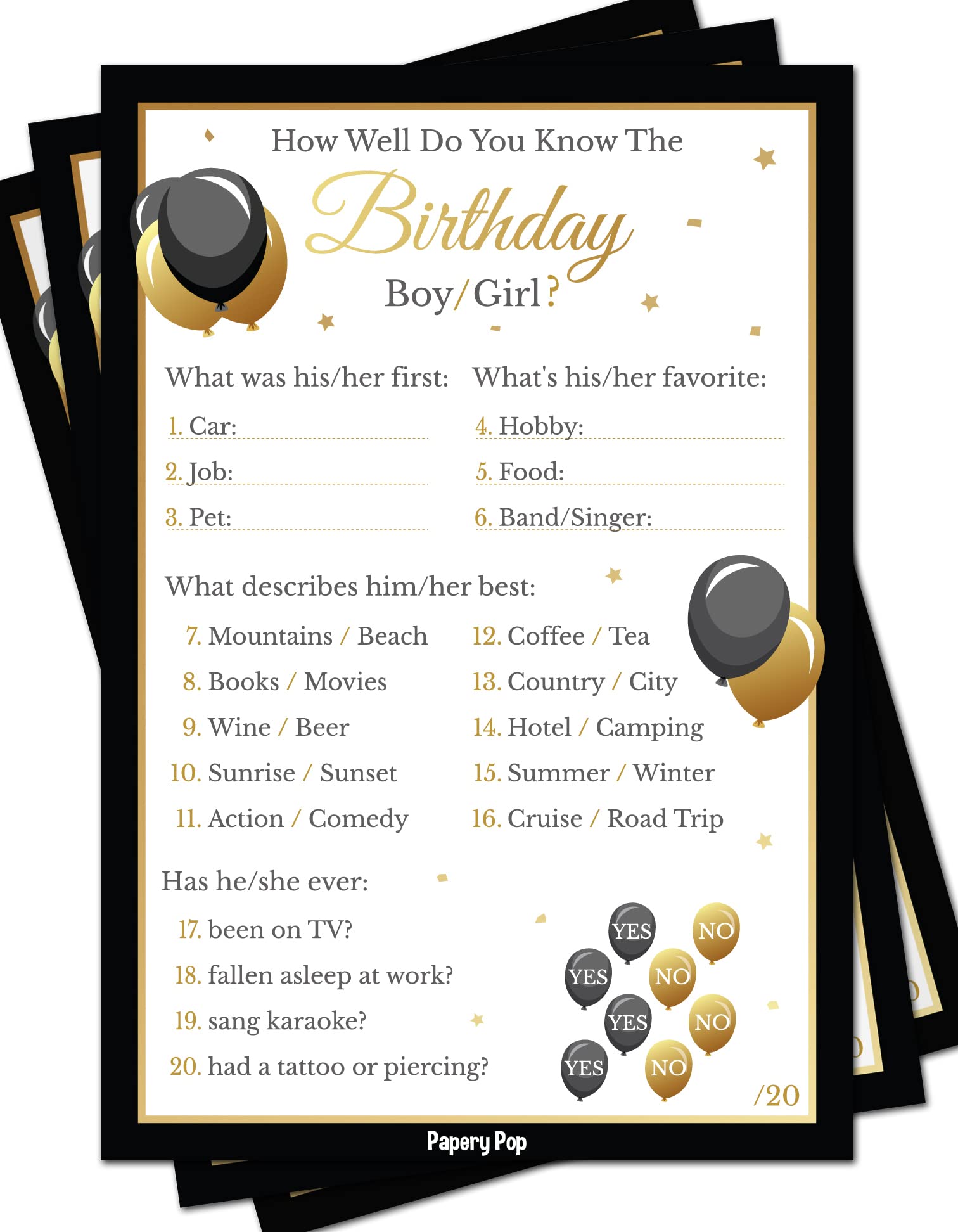 50-Pack Birthday Party Games - How Well Do You Know the Birthday Boy or Girl? Fun Icebreaker for Kids & Adults | Perfect for Birthday Celebrations, Family Gatherings & Social Events