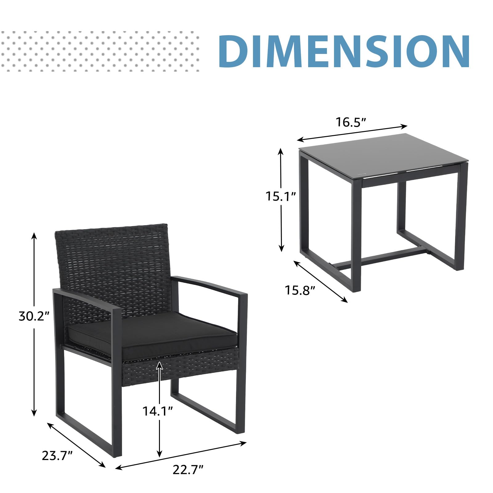 JOIVI 3-Piece Outdoor Patio Bistro Set - Modern PE Wicker Rattan Furniture with Coffee Table & Black Cushions - Perfect for Balcony, Garden, Poolside, Porch & Backyard Relaxation