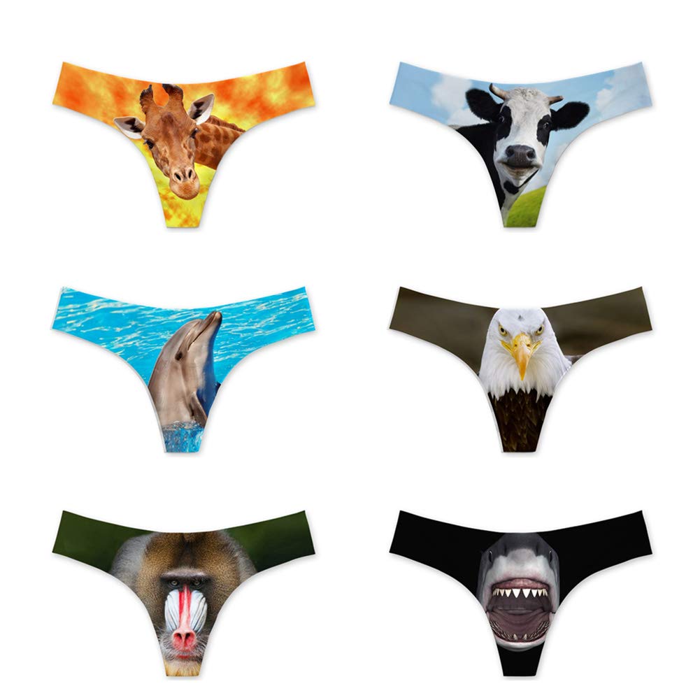 HUGS IDEA Women's Cute Animal Print G-String Thong Underwear - Sexy & Comfortable Lingerie for Date Night, Valentine's Gift, or Everyday Wear