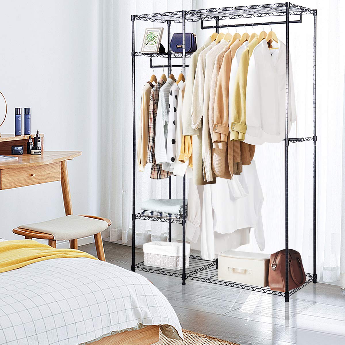Tangkula Heavy Duty Garment Rack - Free Standing Closet Organizer with Storage Shelves & Hanging Rods - Sturdy Clothes Hanger Organizer for Bedroom, Closet, Laundry Room or Retail Store Display