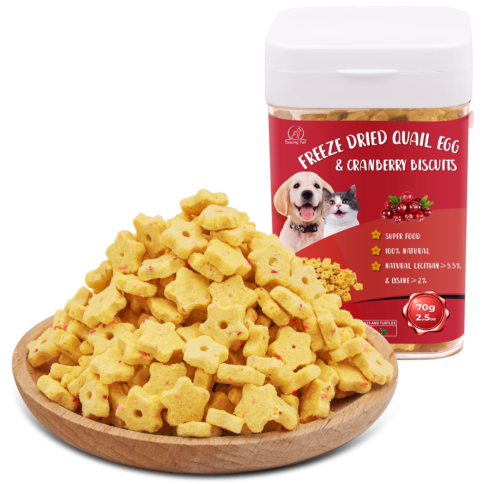 Freeze Dried Quail Egg Yolk & Cranberry Cat Dog Treats - Healthy Dehydrated Training Snacks for Pets - 2.5oz - Perfect for Reward Training & On-the-Go Treats