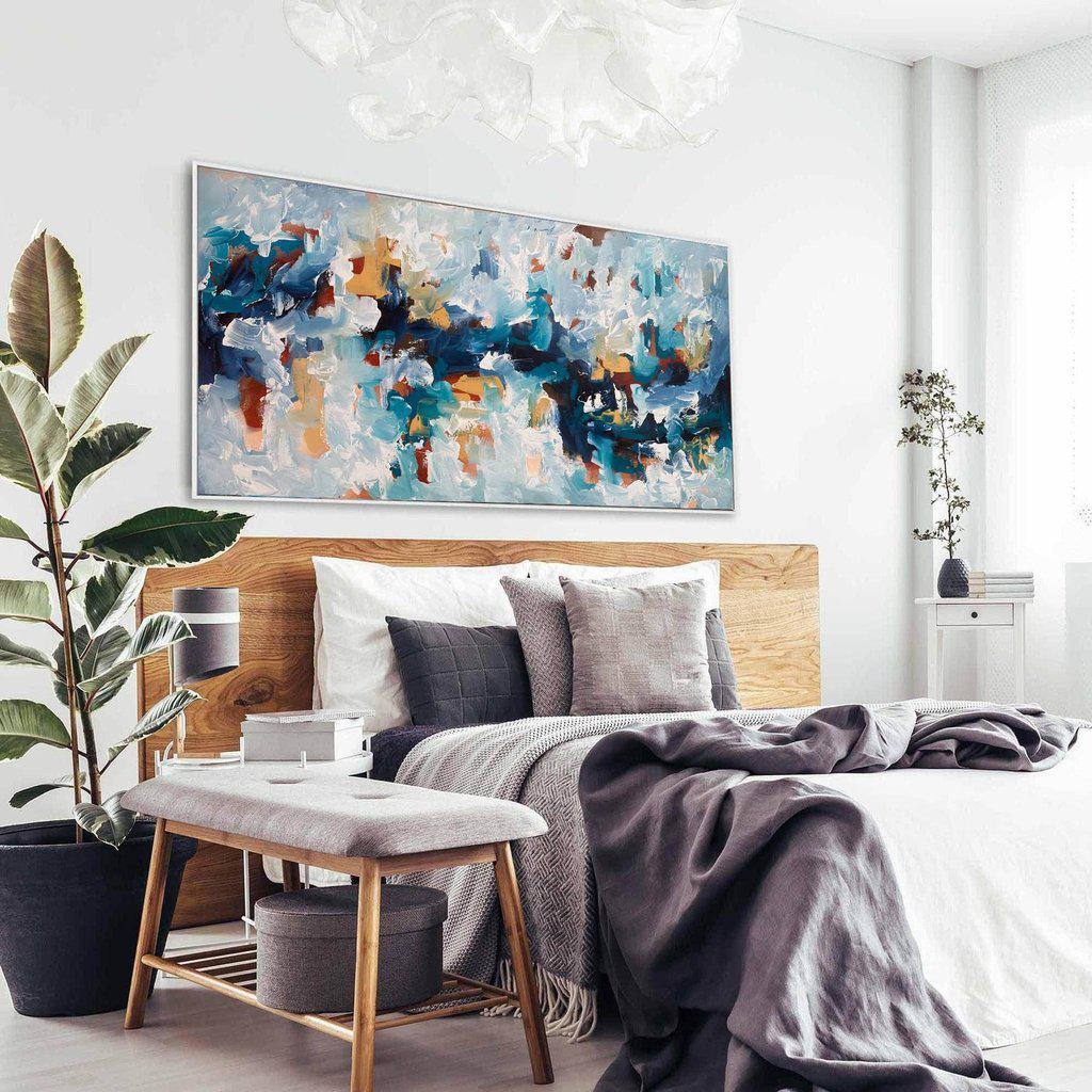 Secrets 2 - Large Blue Abstract Oil Painting on Canvas - Modern Wall Art for Living Room, Bedroom & Office Decor