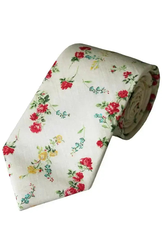 L A Smith Ivory Tie and Pocket Square Set - Premium Liberty Fabric for Men - Perfect for Weddings, Business Meetings & Formal Events