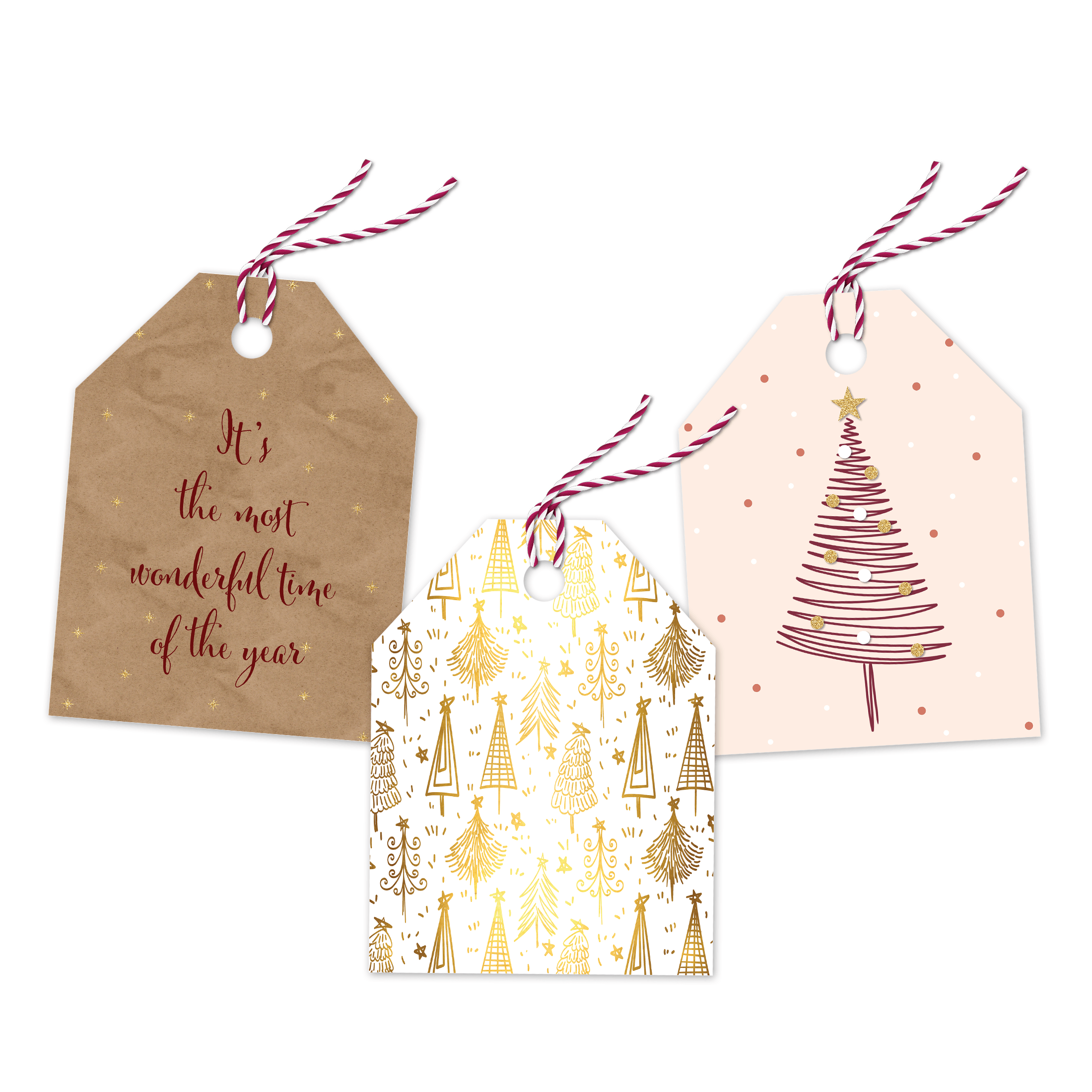 Christmas Tree Assortment - 50 Pack Holiday Gift Tags for Xmas Presents, Decorations & Party Favors