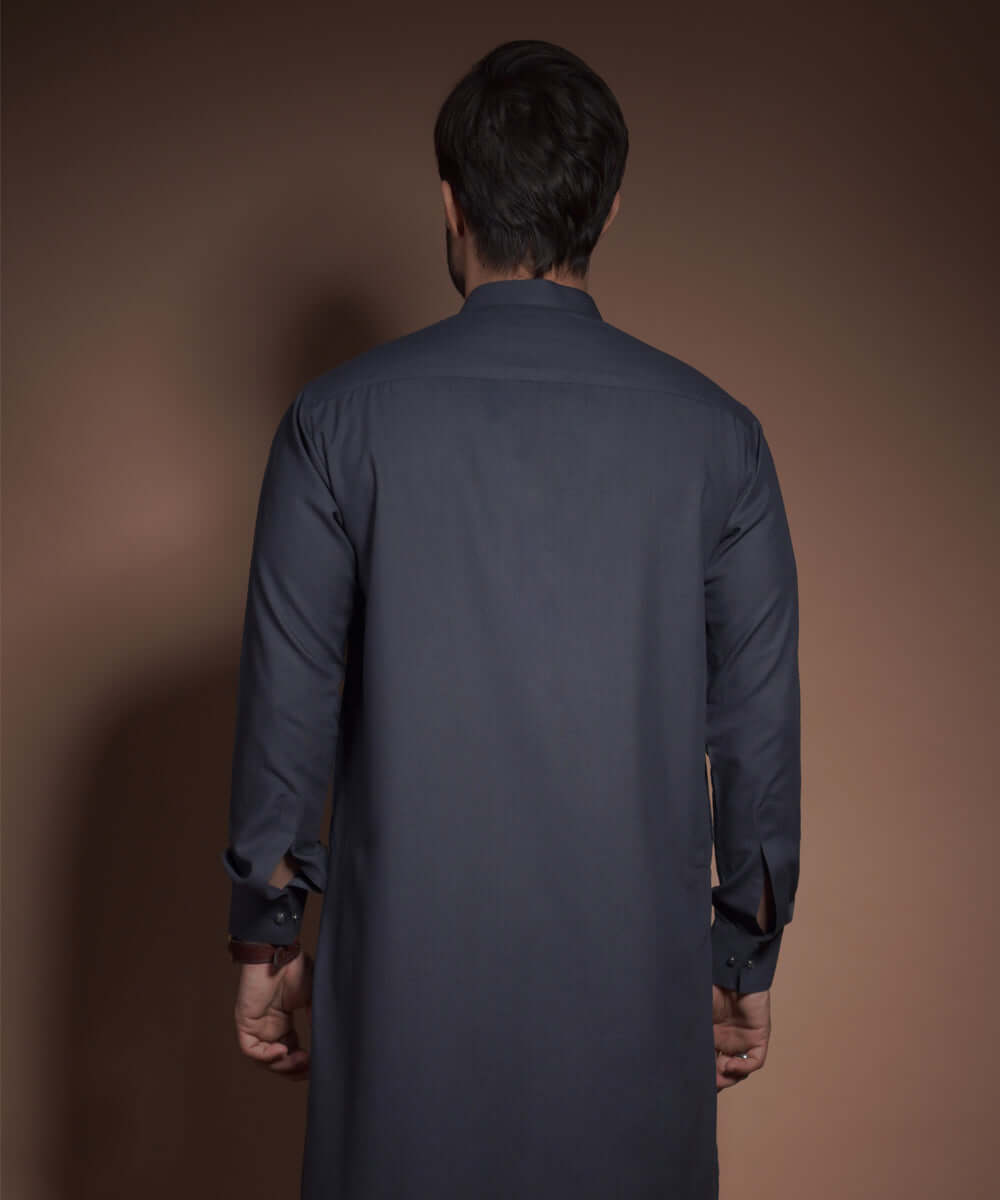 Premium Charcoal Grey & Blue Kurta for Men - Stylish Textured Cotton Kurta for Casual Wear, Festivals & Special Occasions