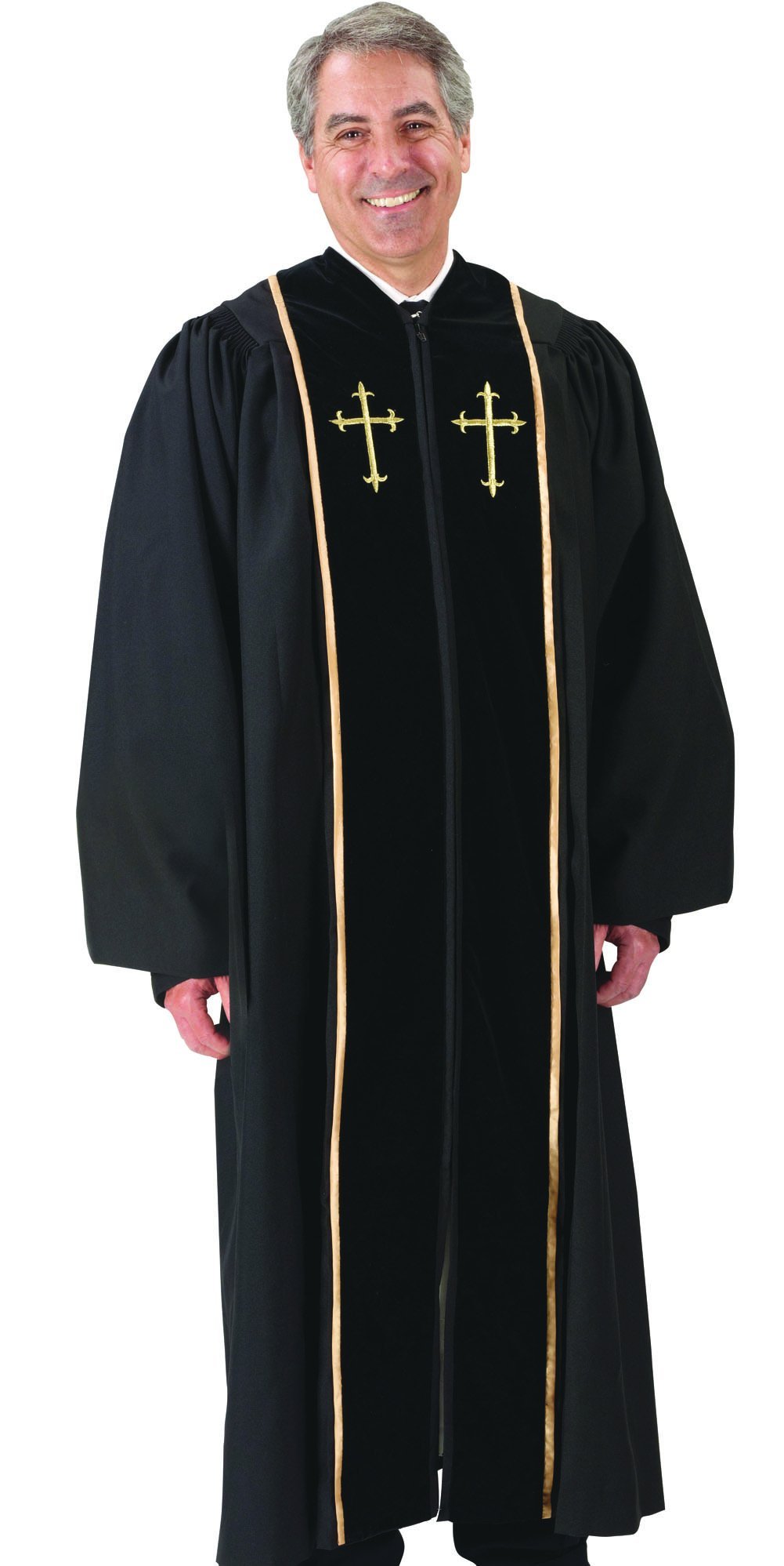 Elegant Black Pulpit Robe with Intricate Gold Embroidery - Sizes S/M/L/XL - Perfect for Church Services, Choir Performances & Religious Ceremonies