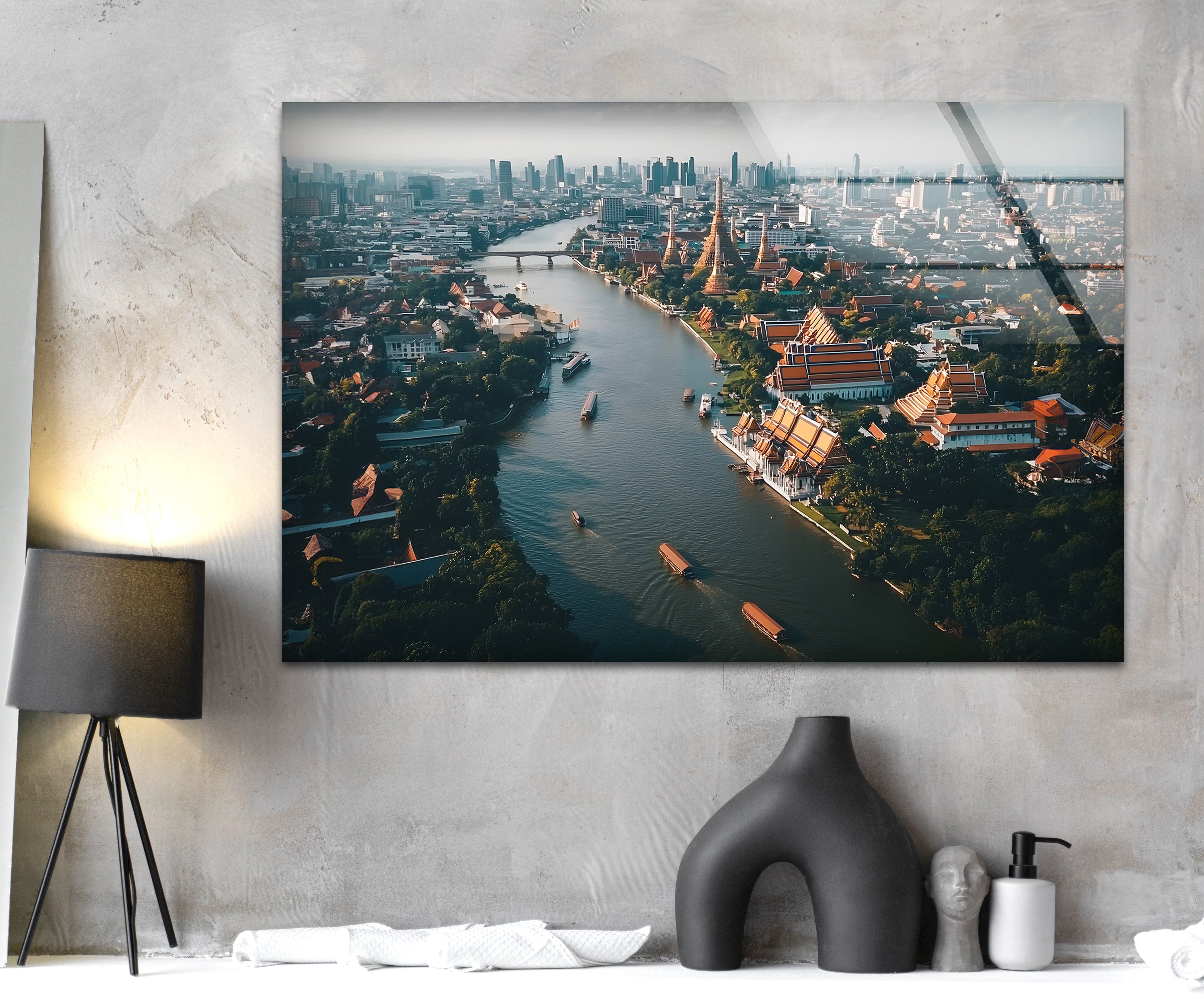 Bangkok Landscape Glass Wall Art - Stunning Thai Cityscape Decor for Living Room, Bedroom & Office - Perfect Modern Home & Office Wall Decor