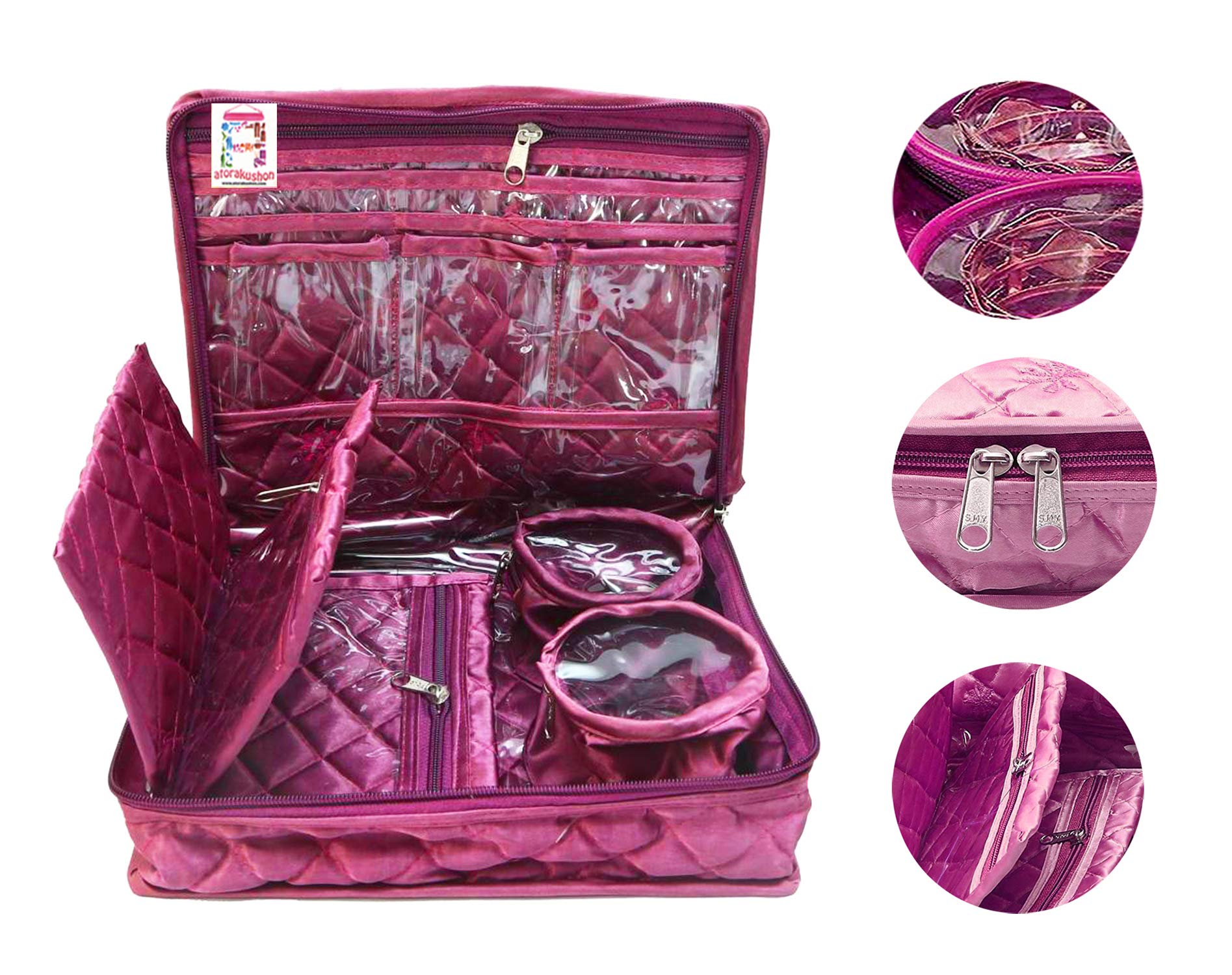 Atorakushon® Satin Purple Makeup Pouch - Cosmetic Organizer & Jewelry Travel Case for Women | Perfect for Travel, Daily Use & Gift Giving