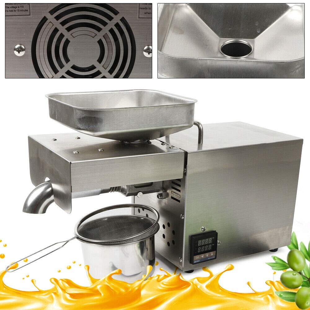 1500W Automatic Oil Press Machine for Home & Commercial Use - Stainless Steel Nut Seed Oil Extractor with Cold/Hot Press & Smart Temperature Control - Perfect for Making Almond, Walnut, Peanut, and Sesame Oils in Kitchen or Small Business