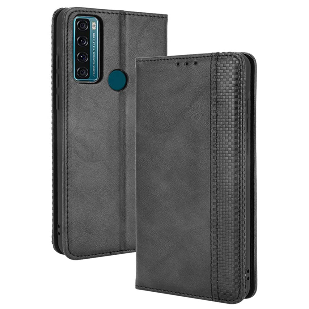 Premium Leather Magnetic Flip Wallet Case for TCL 30 XL (T701DL) - Credit Card Holder & Kickstand | Slim Protective Cover for Everyday Use, Business & Travel | Black