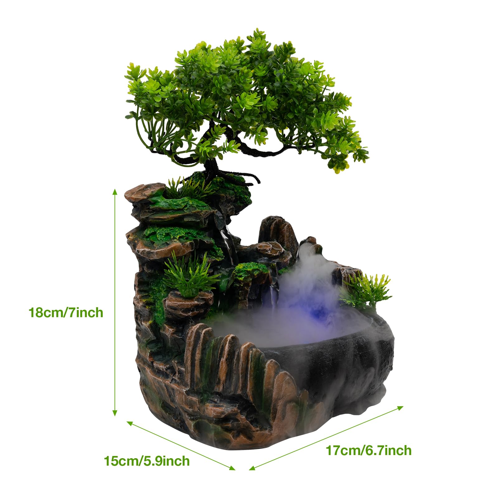 110V Desktop Rockery Water Fountain with LED Light - Indoor Zen Waterfall Feature for Home & Office Decor, Relaxing Tabletop Water Feature with Atomization Effect - Perfect for Living Room, Bedroom, Workspace, Yoga Studio & Meditation Space