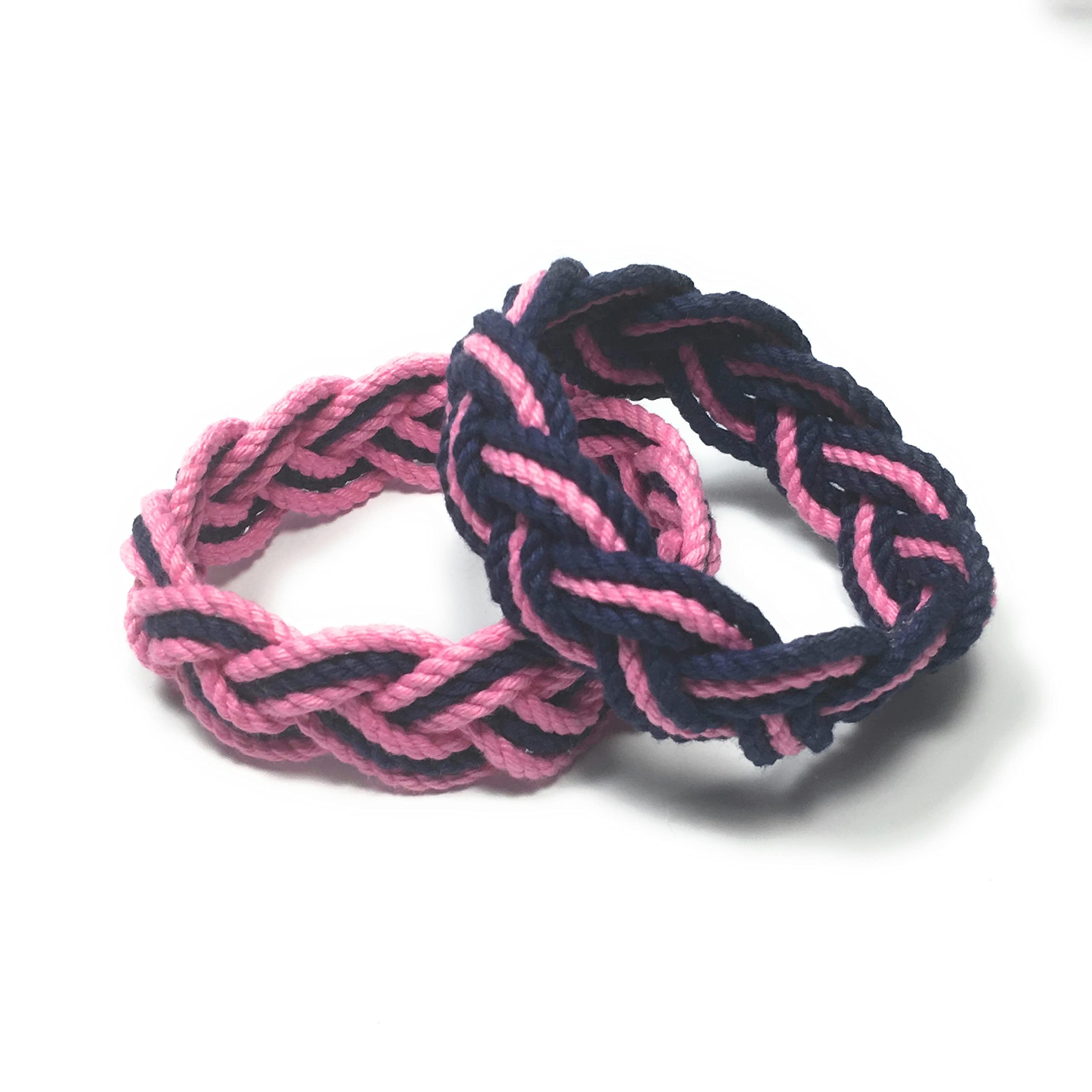 Preppy Pink and Navy Striped Sailor Knot Bracelet for Women - Nautical Fashion Accessory for Summer, Beach, and Casual Outfits