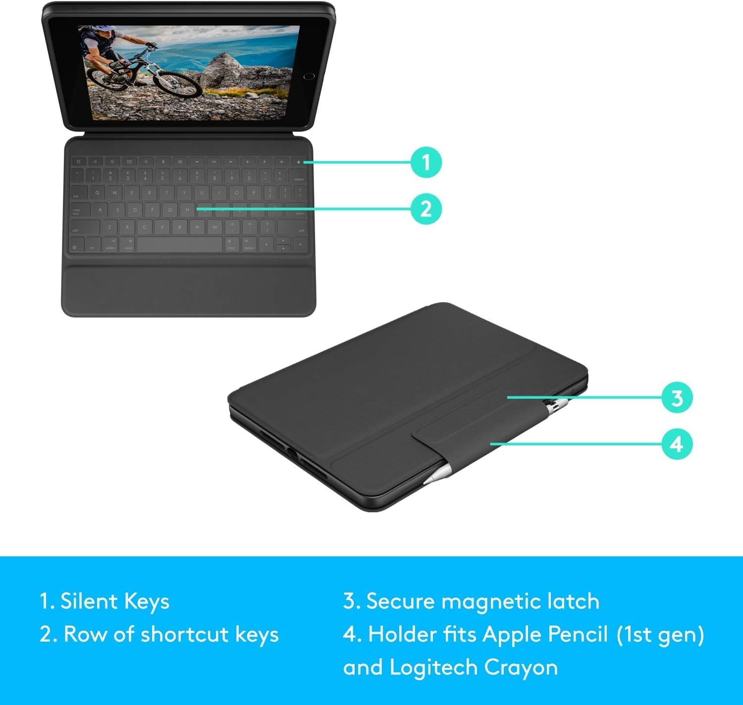 Logitech Rugged Folio Protective Keyboard Case for iPad 7th/8th/9th Generation - Durable Spill-Proof Cover with Smart Connector (Black) | Perfect for Work, Travel & Outdoor Use