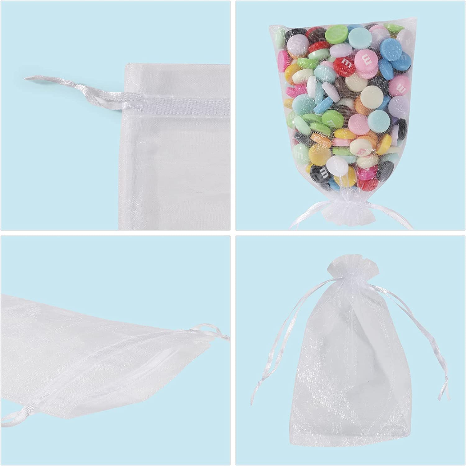 50 Pack White 5x7 Inch Organza Drawstring Bags - Sheer Mesh Favor Bags for Wedding, Party Favors, Jewelry Packaging, Gift Wrapping & DIY Crafts