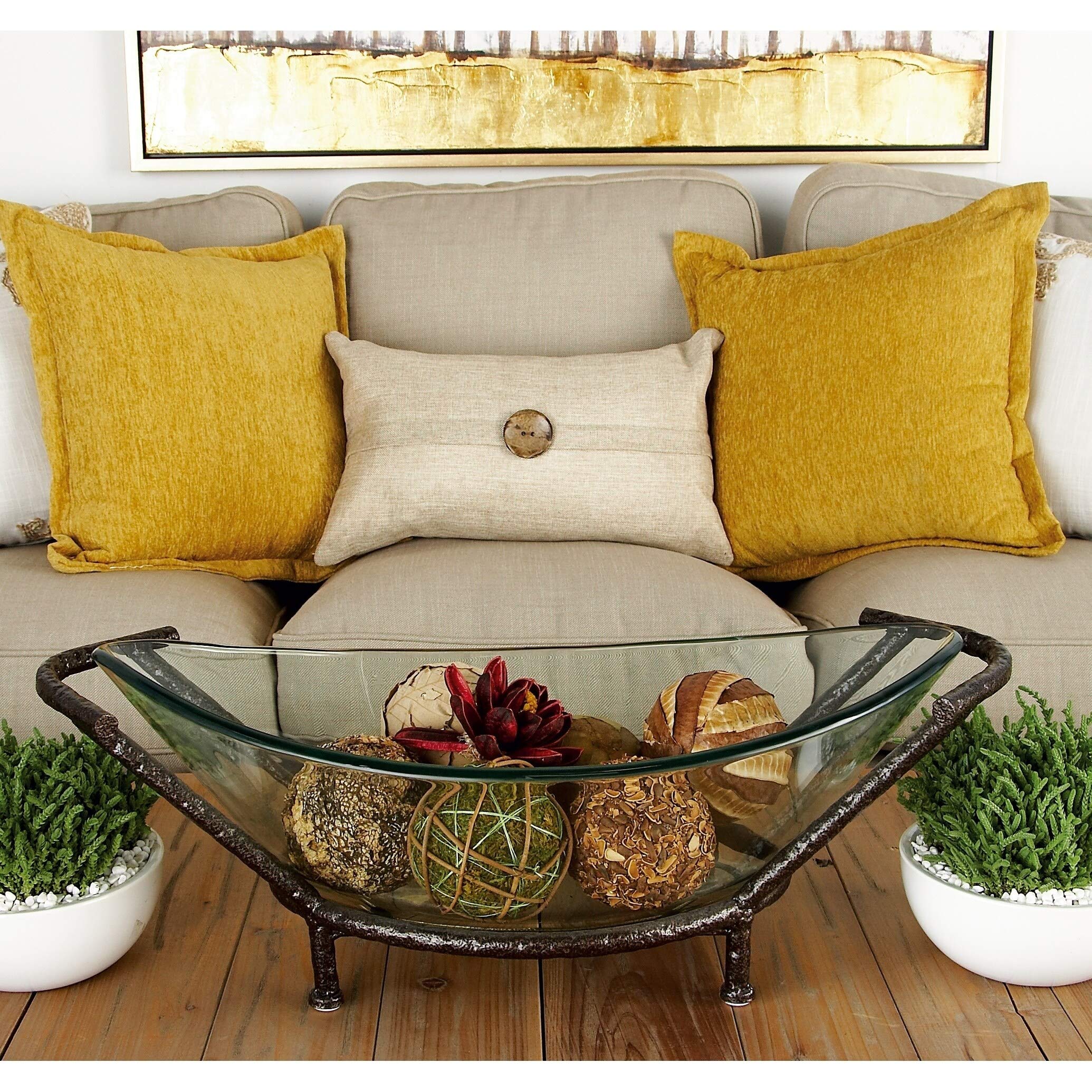 Green Glass Bowl with Iron Stand - Elegant Home Decor for Dining Table, Kitchen Counter, or Party Serving | Durable & Stylish Serving Bowl Set