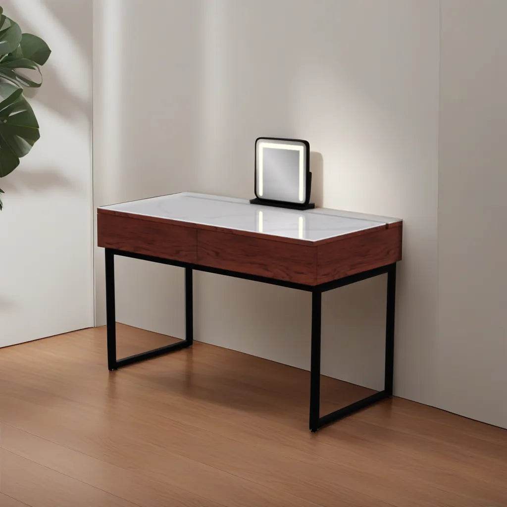 Muriel Glossy Sintered Stone Vanity Table - 100cm Modern Makeup Dressing Desk with Mirror, Perfect for Bedroom, Bathroom & Luxury Home Decor