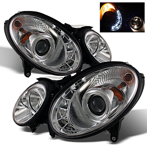 AKKON Chrome Clear DRL LED Projector Headlights for Mercedes Benz W211 E-Class Sedan - Upgrade Halogen to Bright Daylight Running Lights for Enhanced Safety & Style