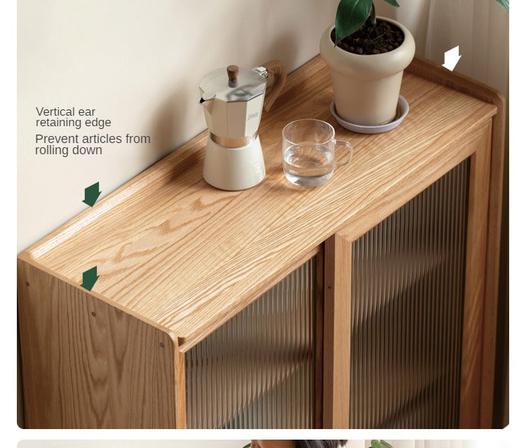 Solid Oak Wood Sideboard with Sliding Doors - Stylish Storage for Dining Room, Living Room, or Entryway
