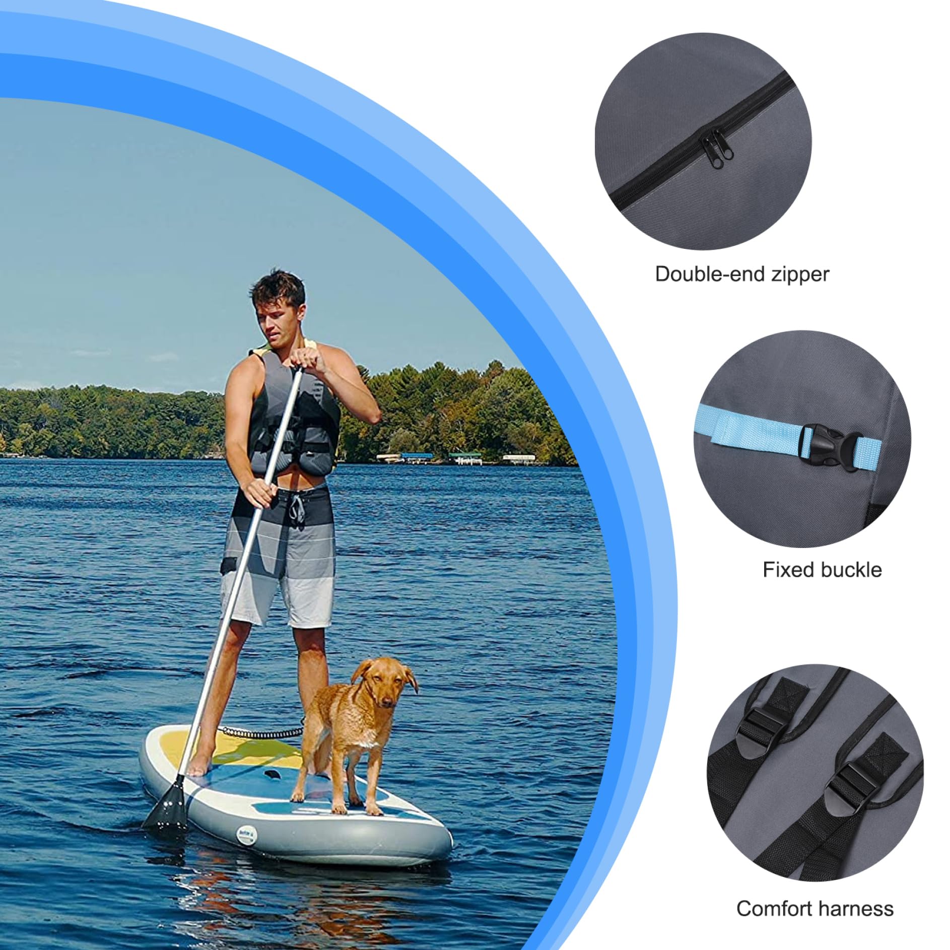 **Waterproof Inflatable Paddle Board Backpack - Oxford Fabric SUP Storage Bag with Handle, Adjustable Straps & Zippered Closure for Surfboard, Kayak, Paddleboard (Blue) - Perfect for Beach, Lake & Travel**