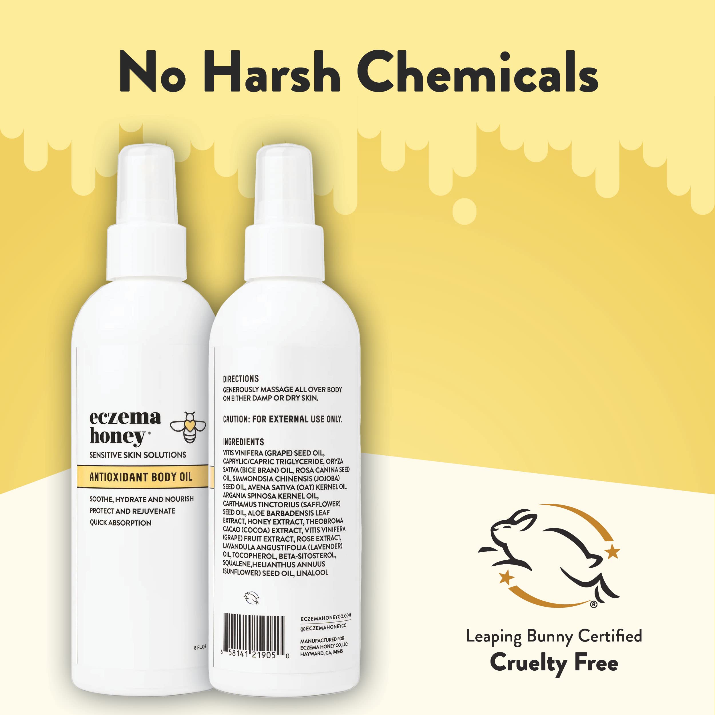 Eczema Honey Antioxidant Body Oil Spray - Unscented Moisturizing Skin Oil for Eczema-Prone & Sensitive Skin - After Shower Hydration for Women, Men & Kids (8 Fl Oz) - Perfect for Daily Skincare Routine & Post-Bath Hydration
