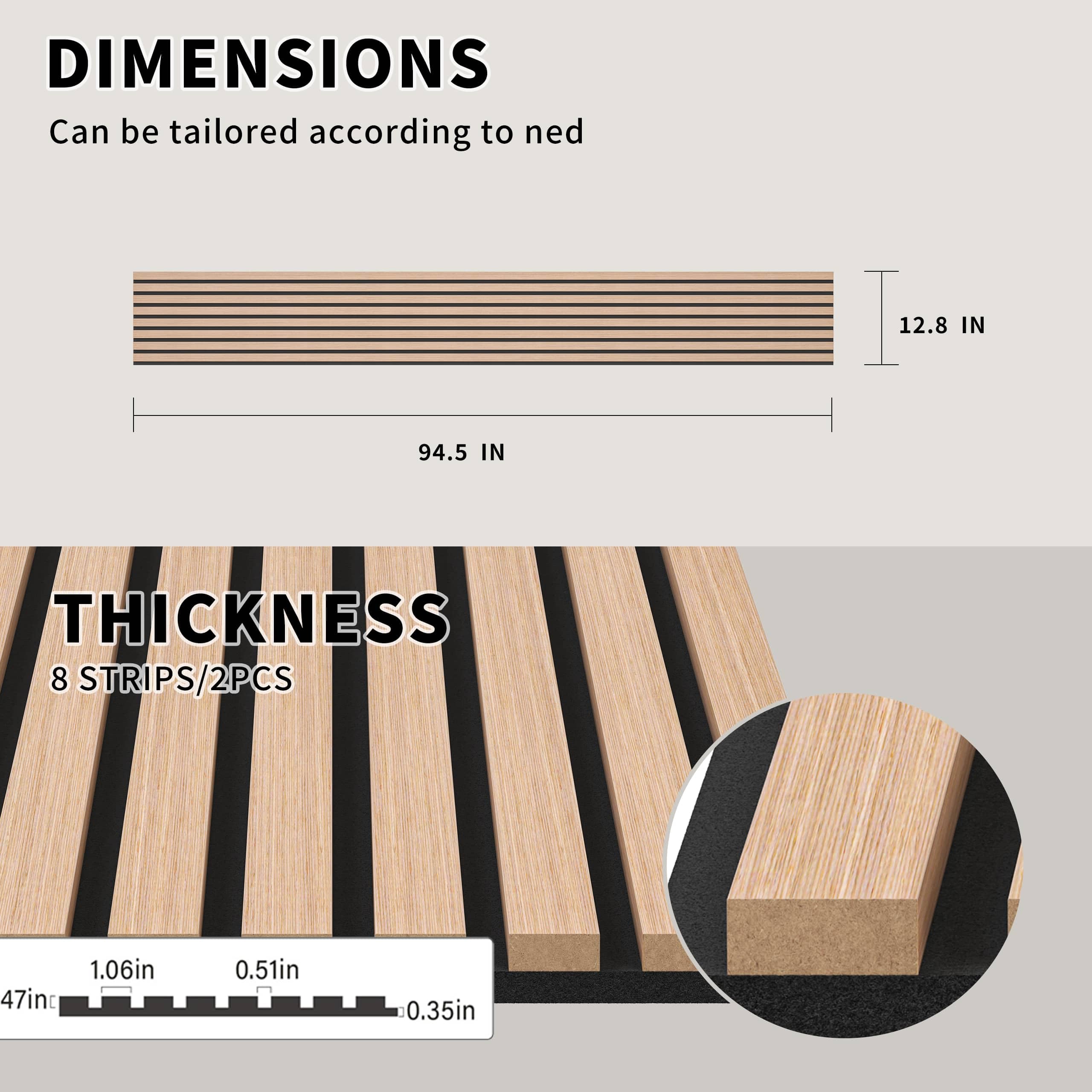 2 Pack Oak Wood Slat Wall Panels - 8 x 1 ft Acoustic Decorative Panels for Walls & Ceilings | Soundproof Interior Décor with Felt Back Board | Perfect for Home Theater, Office, and Studio Design