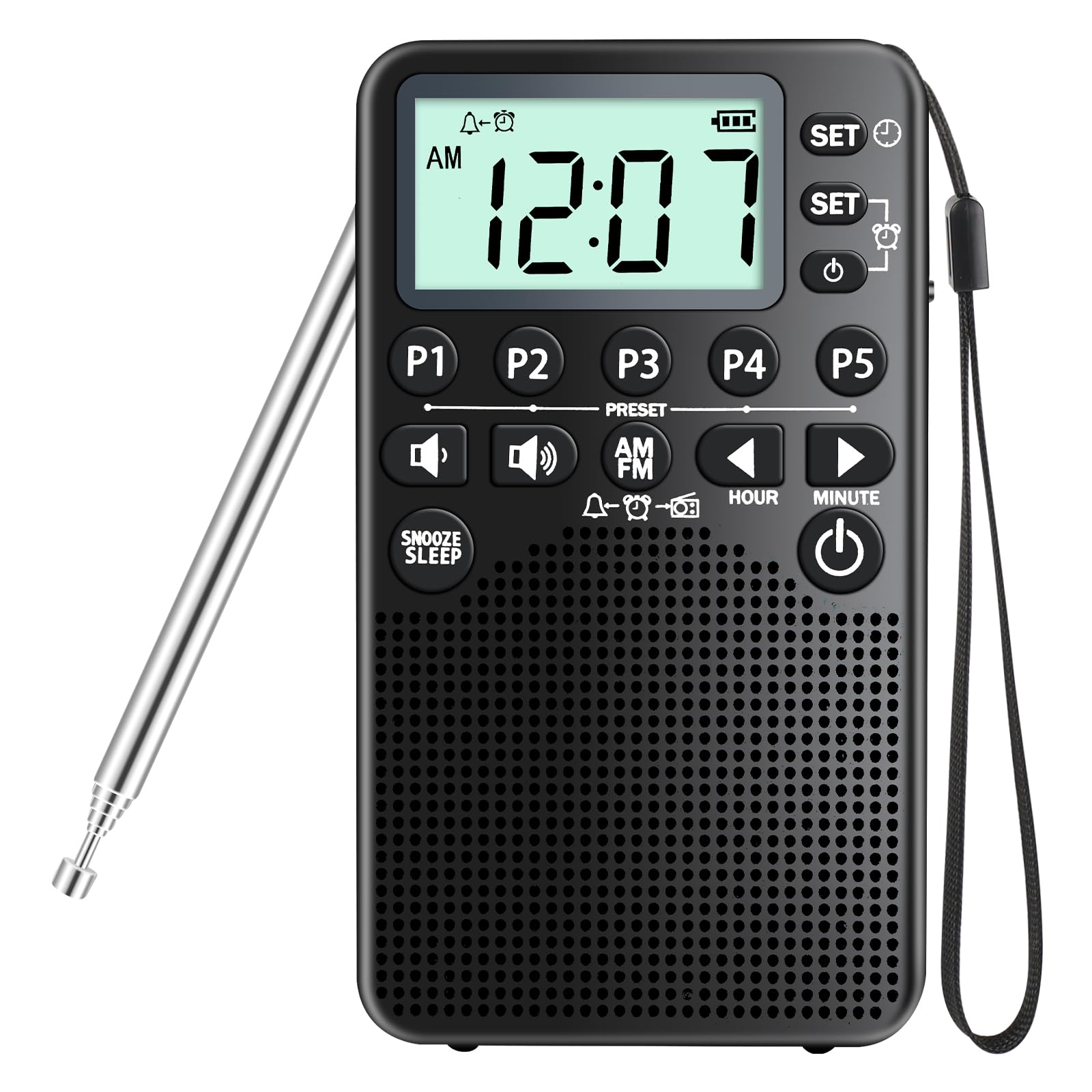 Portable AM/FM Radio with LCD Screen, Loud Speaker, Excellent Reception - Preset Stations, Sleep Timer, Alarm Clock, Snooze Function - Battery Operated for Home, Office, Travel & Outdoor Use - Perfect Gift Idea