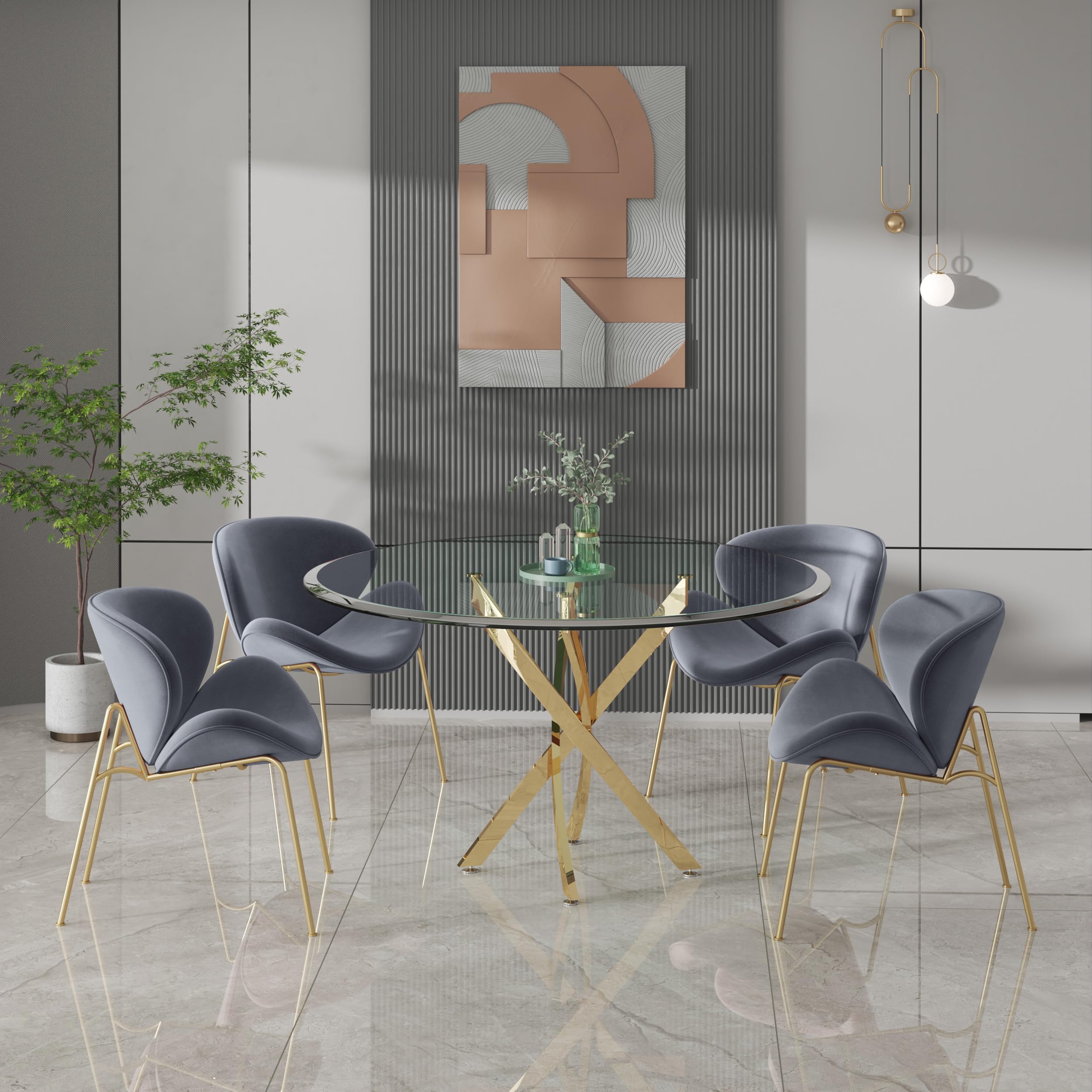 Velvet Dining Chairs Set of 2 - Modern Side Chairs with Golden Legs & Curved Back, Comfy Vanity & Reading Chairs for Bedroom, Living Room, Kitchen | Perfect for Dinner Parties, Home Office & Relaxing