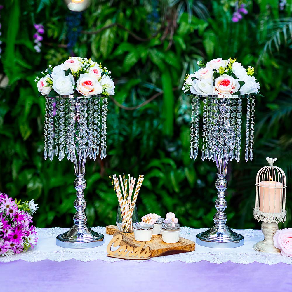 10pcs 20-inch Silver Metal Flower Stand with Crystal Beads - Elegant Floor Vase Holder for Wedding Table Decor, Party Centerpiece, Birthday & Grand Opening Events - Perfect for Indoor & Outdoor Celebrations