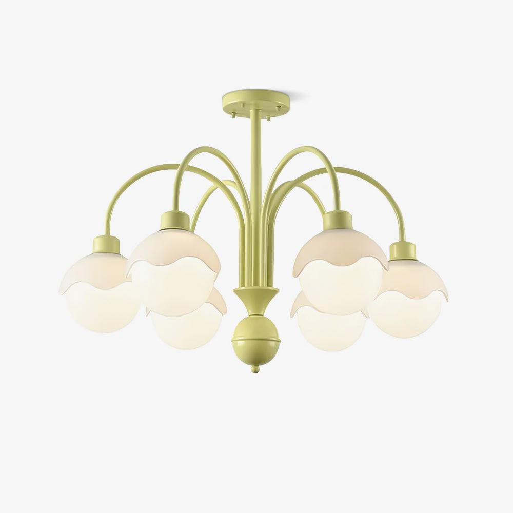 Creamy Lychee Matcha Chandelier - Elegant Floral Lighting Fixture for Living Room, Bedroom & Dining Room Decor