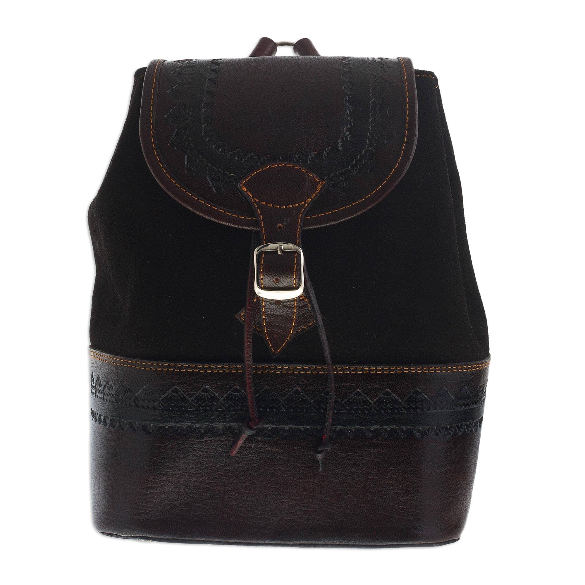 Novica Mountain Journey Leather & Suede Backpack - Handcrafted Travel Backpack for Hiking, Camping & Outdoor Adventures | Durable & Stylish Daypack