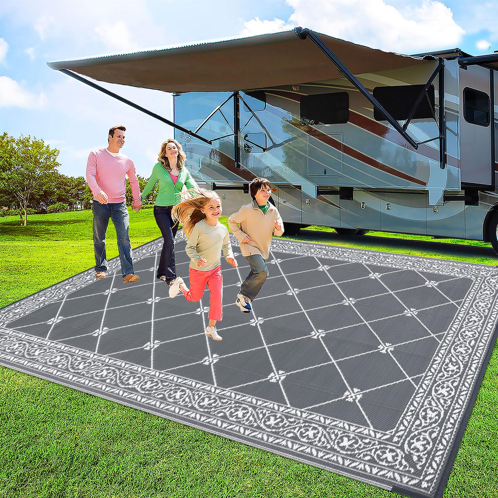 HiiARug Reversible 6'x9' Outdoor Rug - Durable Plastic Straw Patio Mat for Garden, Backyard, Deck, Picnic & Camping | Waterproof & UV Resistant for All-Weather Use (Grey) - Perfect for RV, Poolside, and Outdoor Decor