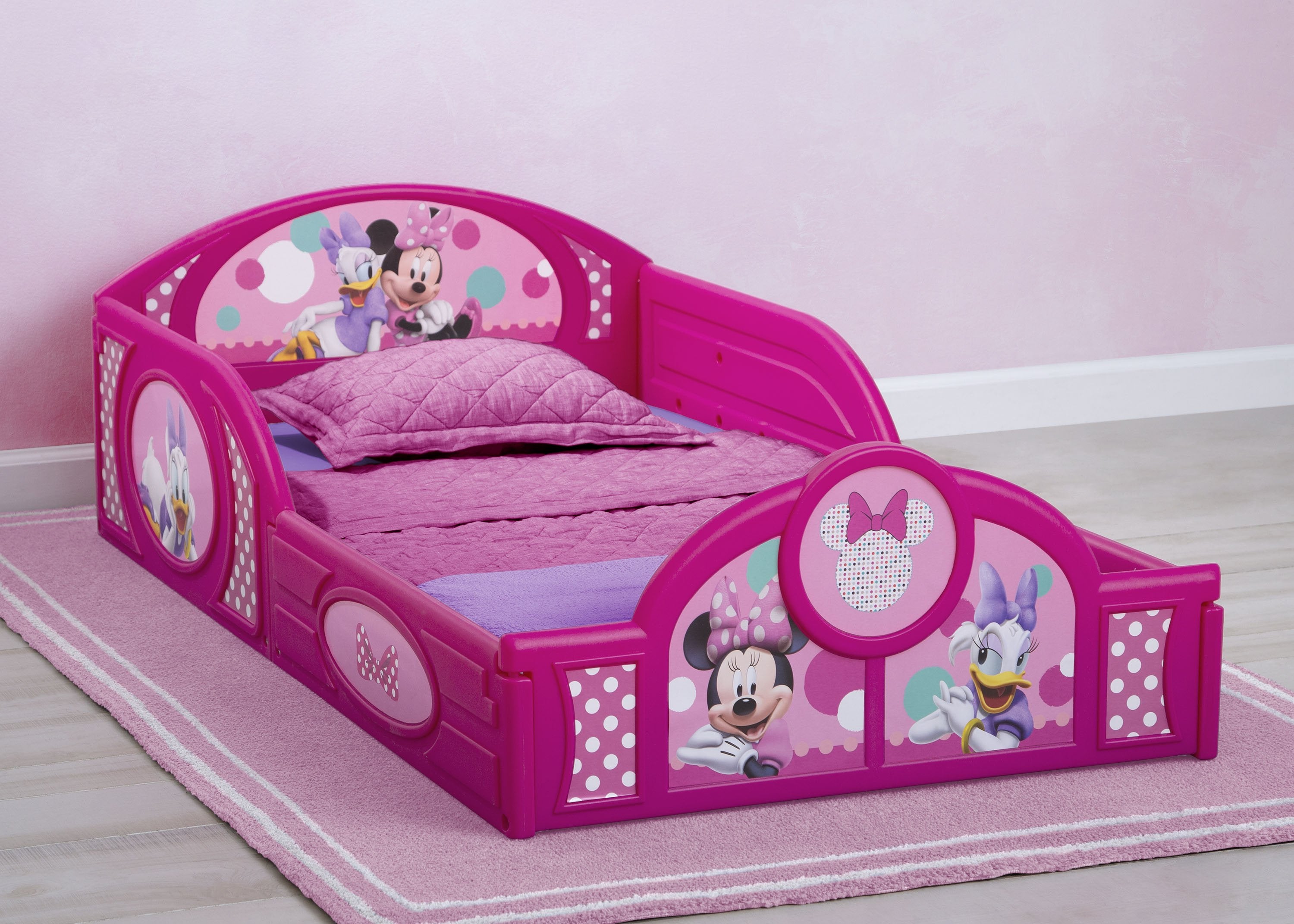 Minnie Mouse Toddler Bed for Girls - Plastic Sleep and Play Bed with Safety Rails - Perfect for Nursery, Bedroom, and Daycare Use