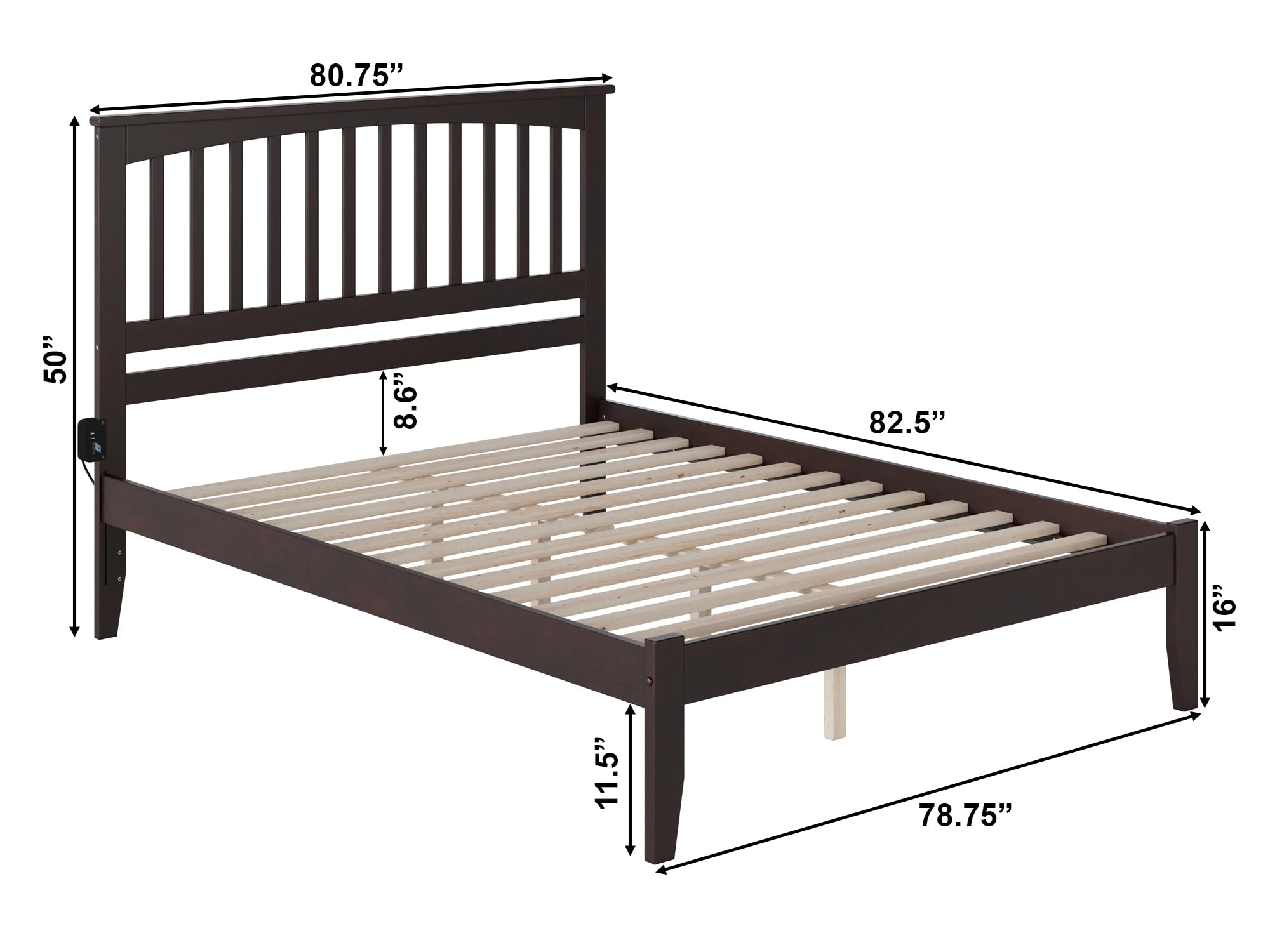 AFI Mission King Platform Bed with USB Charger - Espresso Wooden Bed Frame for Modern Bedrooms - Perfect for Home, Apartment, and Guest Room Use