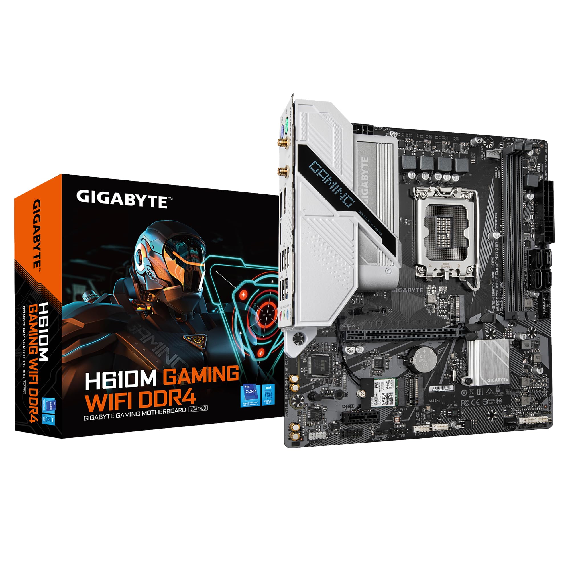 Gigabyte H610M Gaming WF DDR4 Motherboard - Supports Intel Core 14th Gen CPUs, 6+1+1 Hybrid Digital VRM, DDR4 up to 3200MHz, Dual PCIe 3.0 M.2 Slots, Wi-Fi 802.11ac, Gigabit LAN, USB 3.2 Gen 1 - Perfect for Gaming PCs & Home Office Workstations