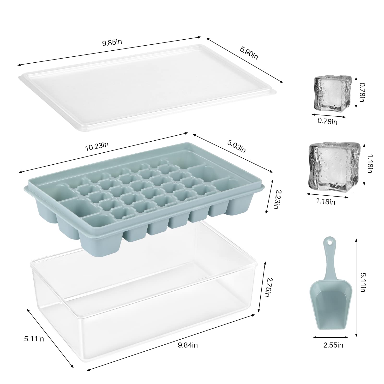 Mini Ice Cube Trays for Freezer - 72PCS BPA-Free Tiny Ice Cube Molds with Lid & Storage Bin, Easy Release Crushed Ice Trays for Cocktails, Coffee & Chilling Drinks (Includes 2 Trays, 1 Ice Bucket & 1 Scoop) - Perfect for Home Bars, Parties & Summer Beverages