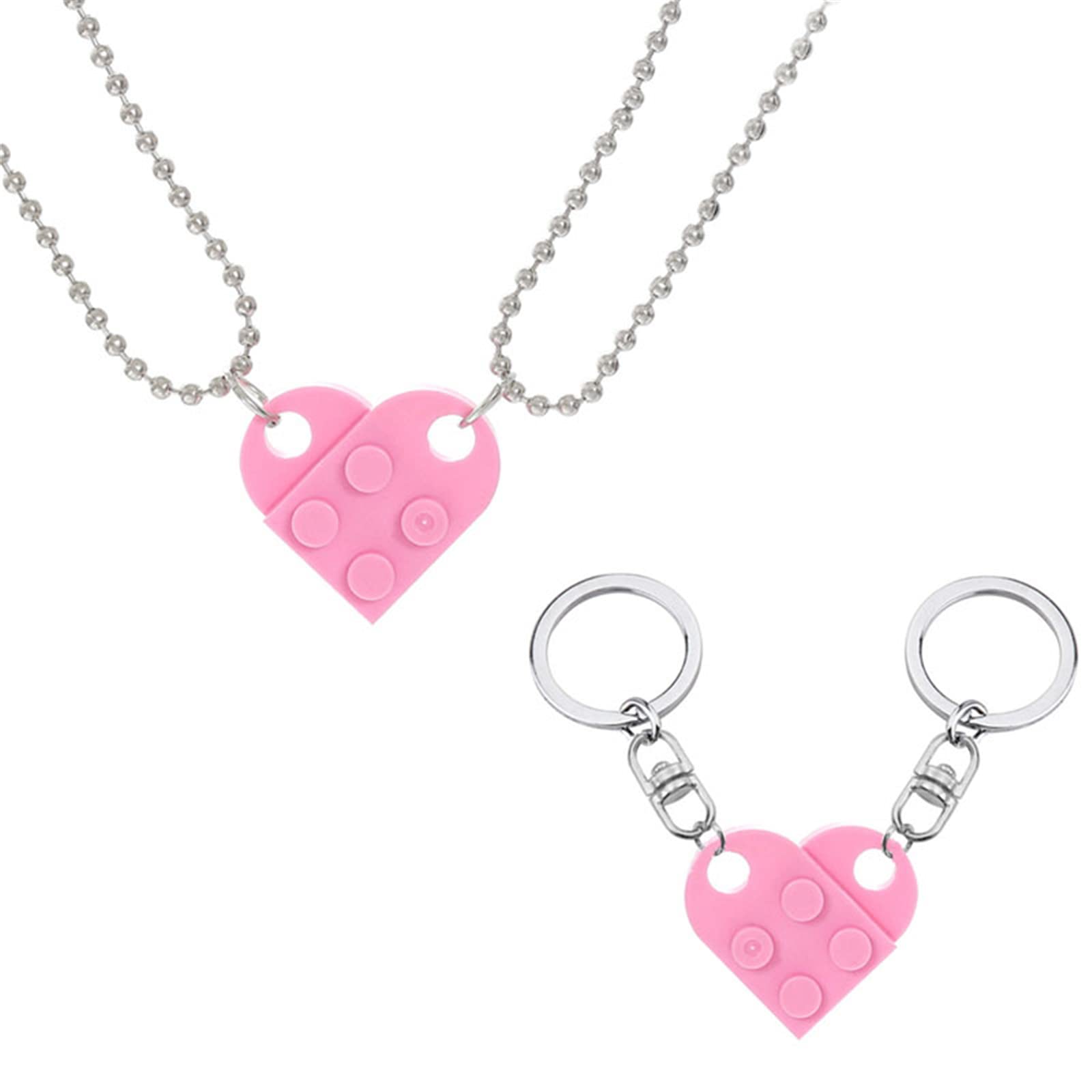 WCRAZYE 2-Piece Matching Brick Heart Necklace Set - Valentine's Day Couple Necklaces, Friendship Jewelry with Colorful Lego-Style Pendants - Creative BFF Gift for Women & Men - Perfect for Anniversaries, Birthdays & Romantic Dates