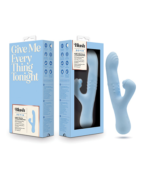 Blush Devin Rechargeable Silicone Rabbit Vibrator - Blue | Dual Stimulation G-Spot & Clitoral Massager | Waterproof Adult Toy for Couples & Solo Play