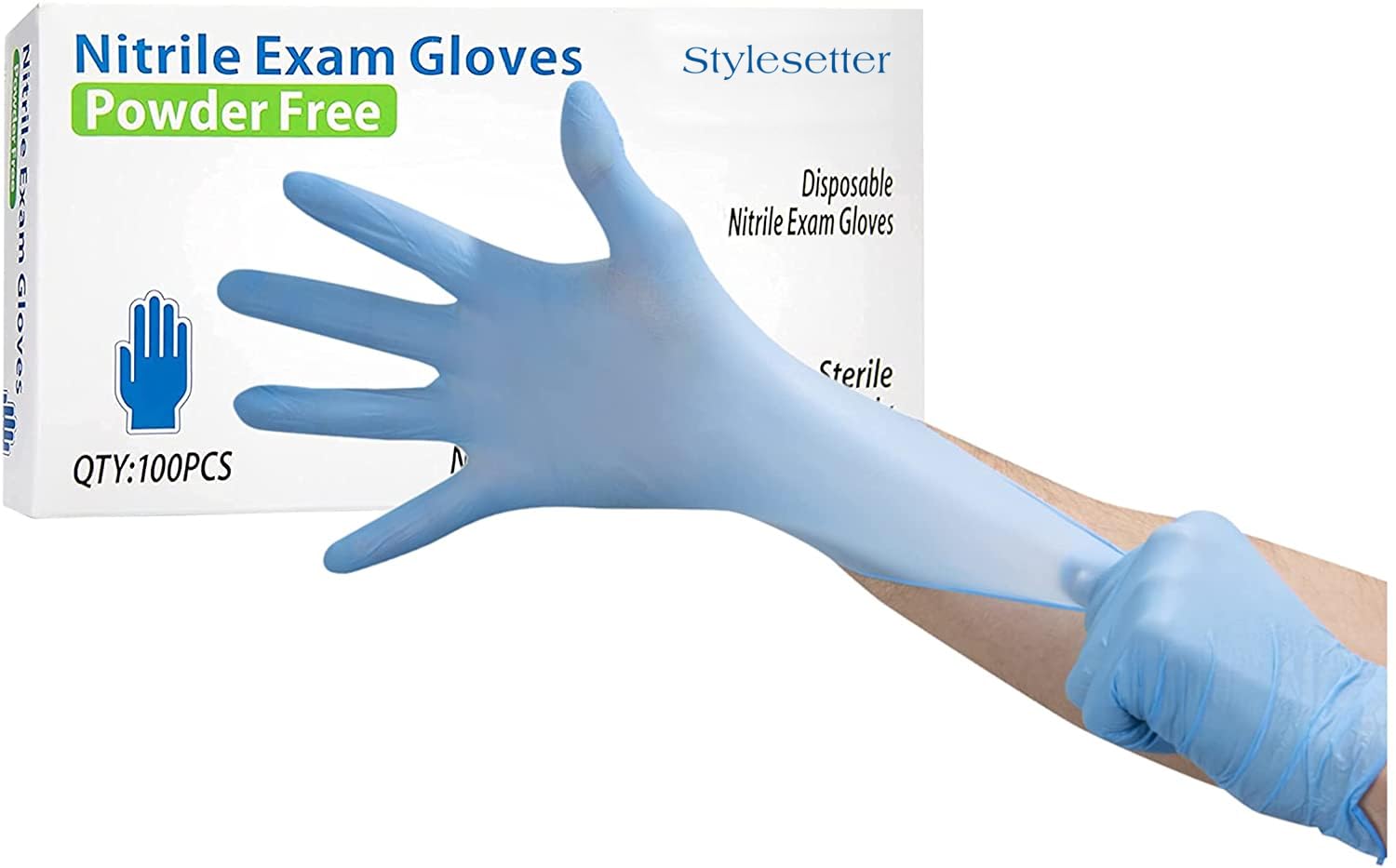 Style Setter Powder-Free Nitrile Disposable Exam Gloves - 300 Count, Latex-Free Medical Gloves for Healthcare, Food Handling & Cleaning - FDA Approved, Comfortable & Durable Protective Gloves
