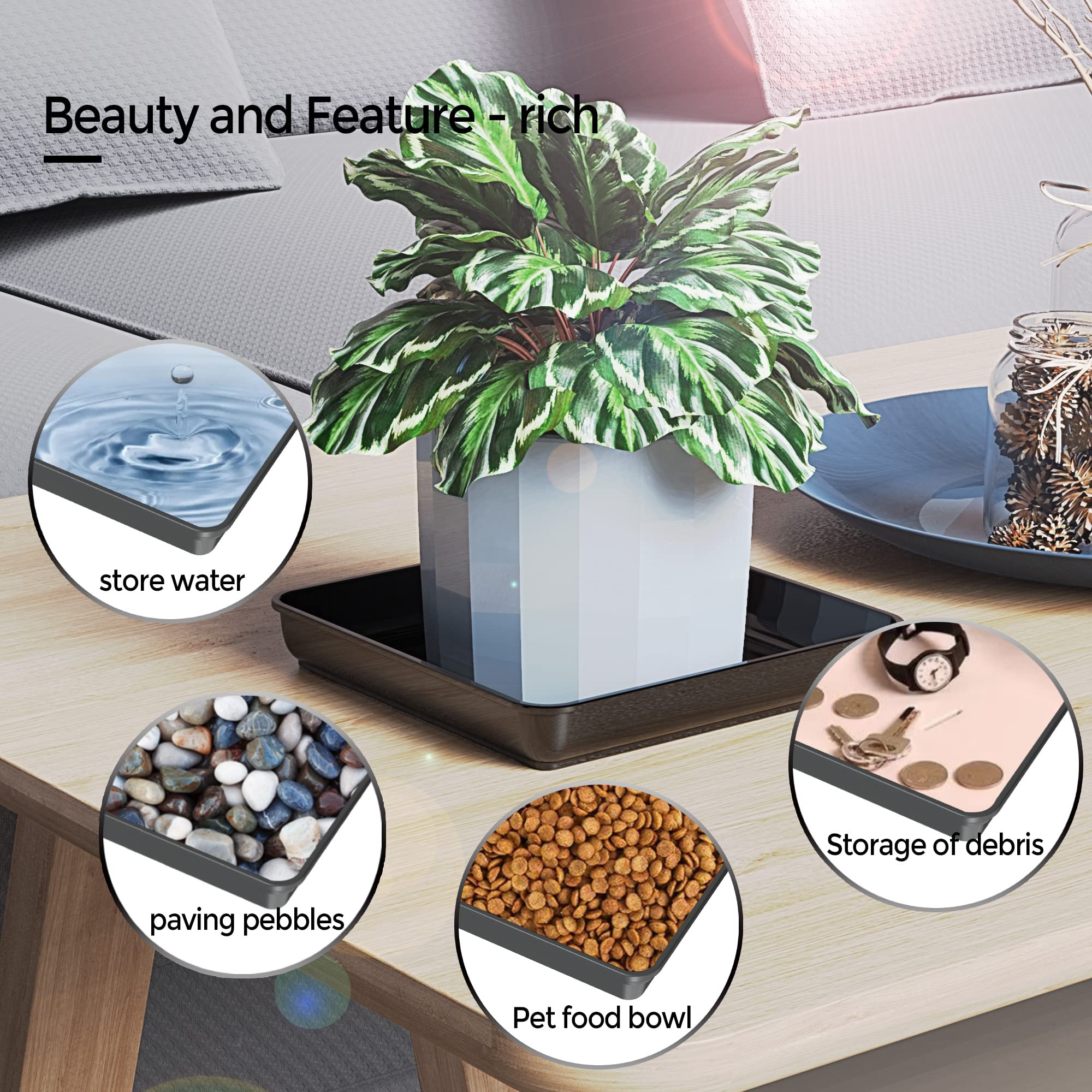 WAYNHUI Square Plant Saucer - 6/8/10/12/14/16/18/20 Inch Plastic Plant Tray for Indoor & Outdoor Plants - Durable Water Catch Basin for Flower Pots, Gardening, and Drainage Protection