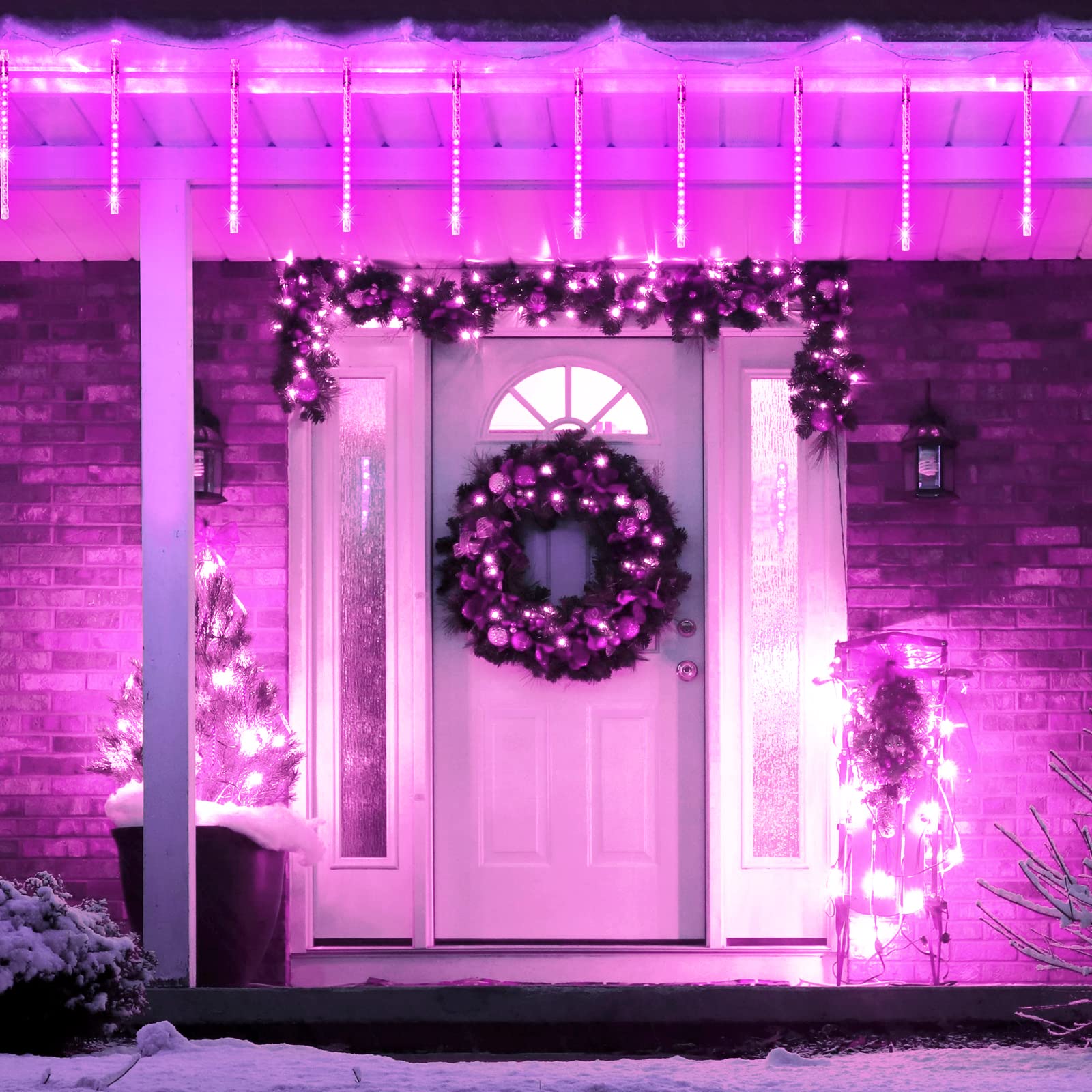JMEXSUSS Pink Solar Meteor Shower Lights - Waterproof Outdoor Garden Lights for Patio, Yard, Pathway - Romantic Decoration for Christmas, Wedding, Party (Solar Powered)