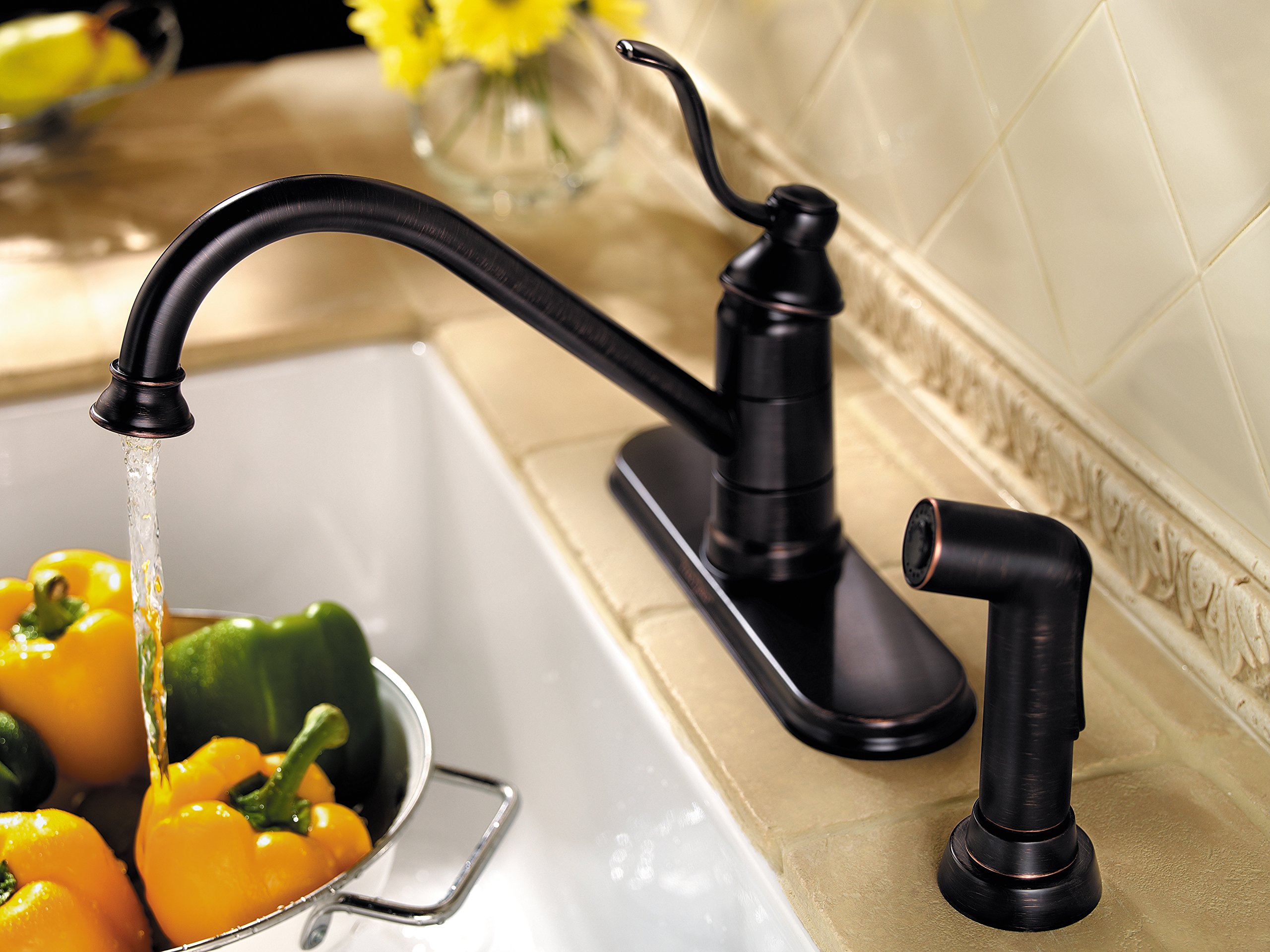 Pfister LG34-P0 Tuscan Bronze Kitchen Faucet with Pull-Down Sprayer - Modern Single Handle Design for Easy Installation - Perfect for Farmhouse, RV, and Residential Kitchen Sinks