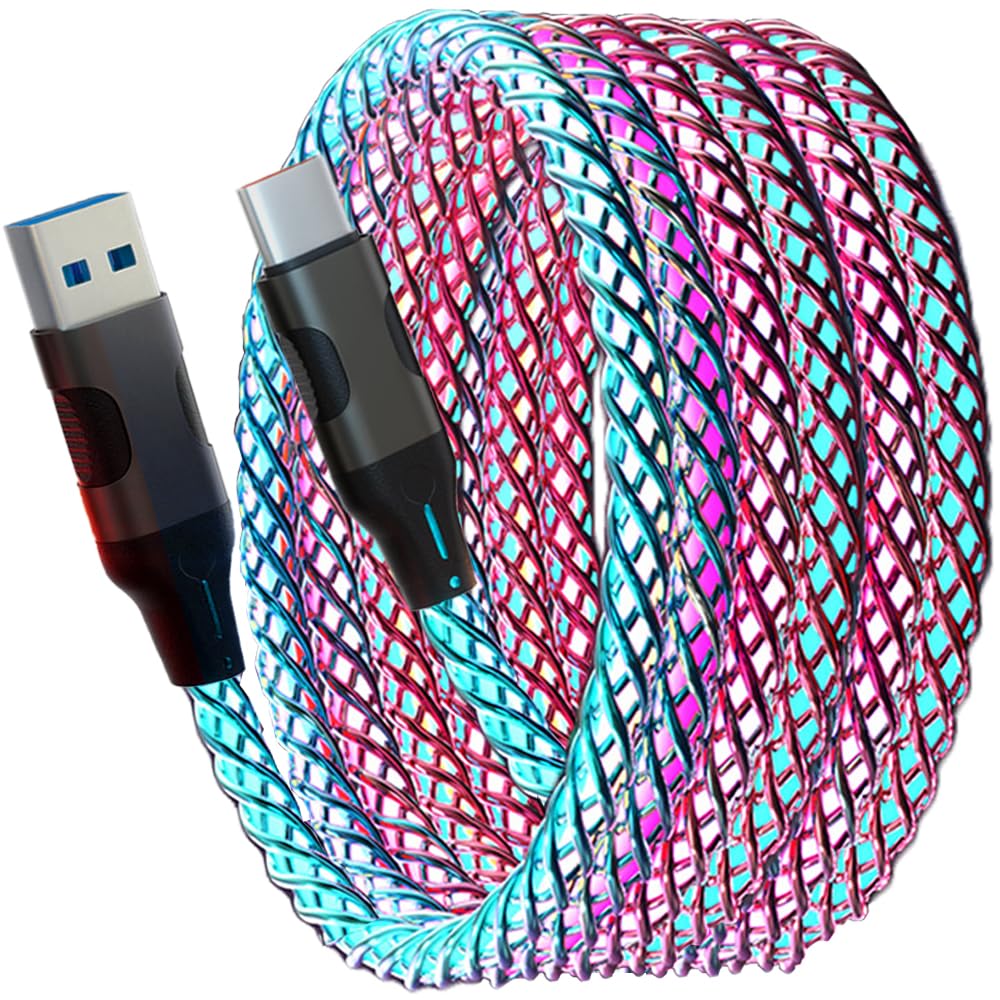 USB C to USB A Charger Cable 3.3ft with RGB LED Lights - Fast Charging Cord for iPhone 15 16 Pro Max Plus, iPad Air/Mini, Samsung Galaxy S24 S23, LG - Perfect for CarPlay, Gaming & Nighttime Charging