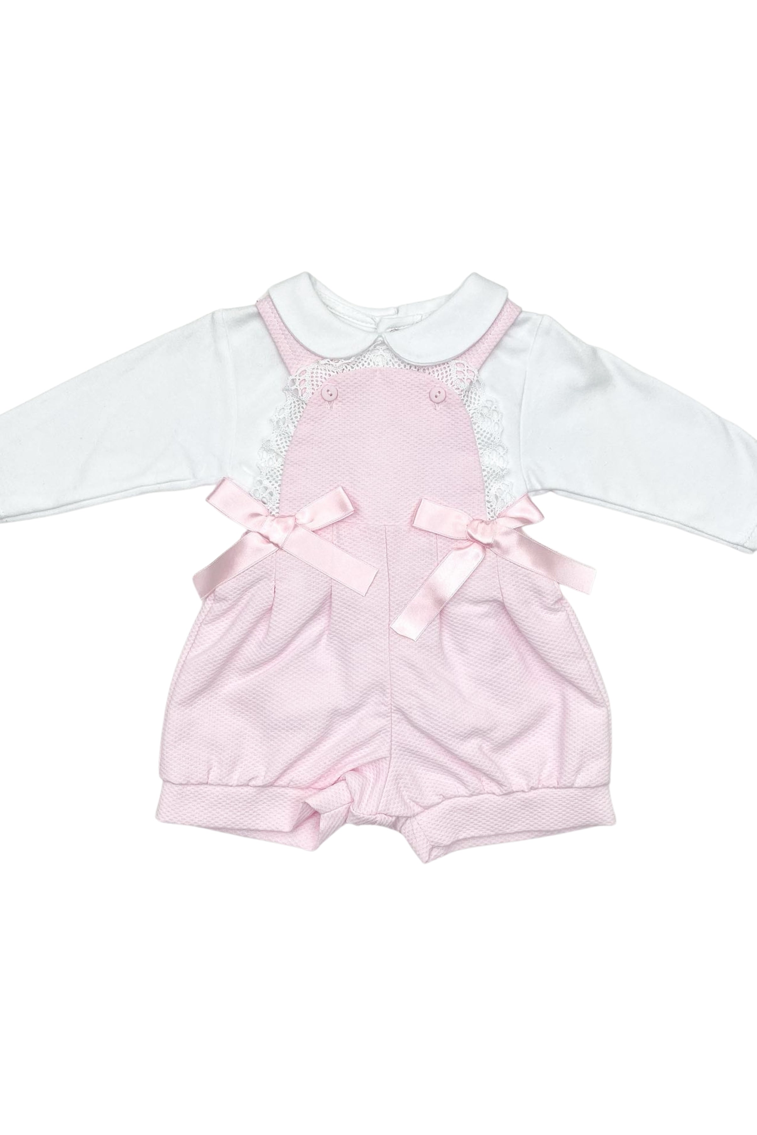 Isla Pink Bow Dungaree Set - Adorable Baby Girl Romper Outfit for Photoshoots, Birthday Parties & Special Occasions