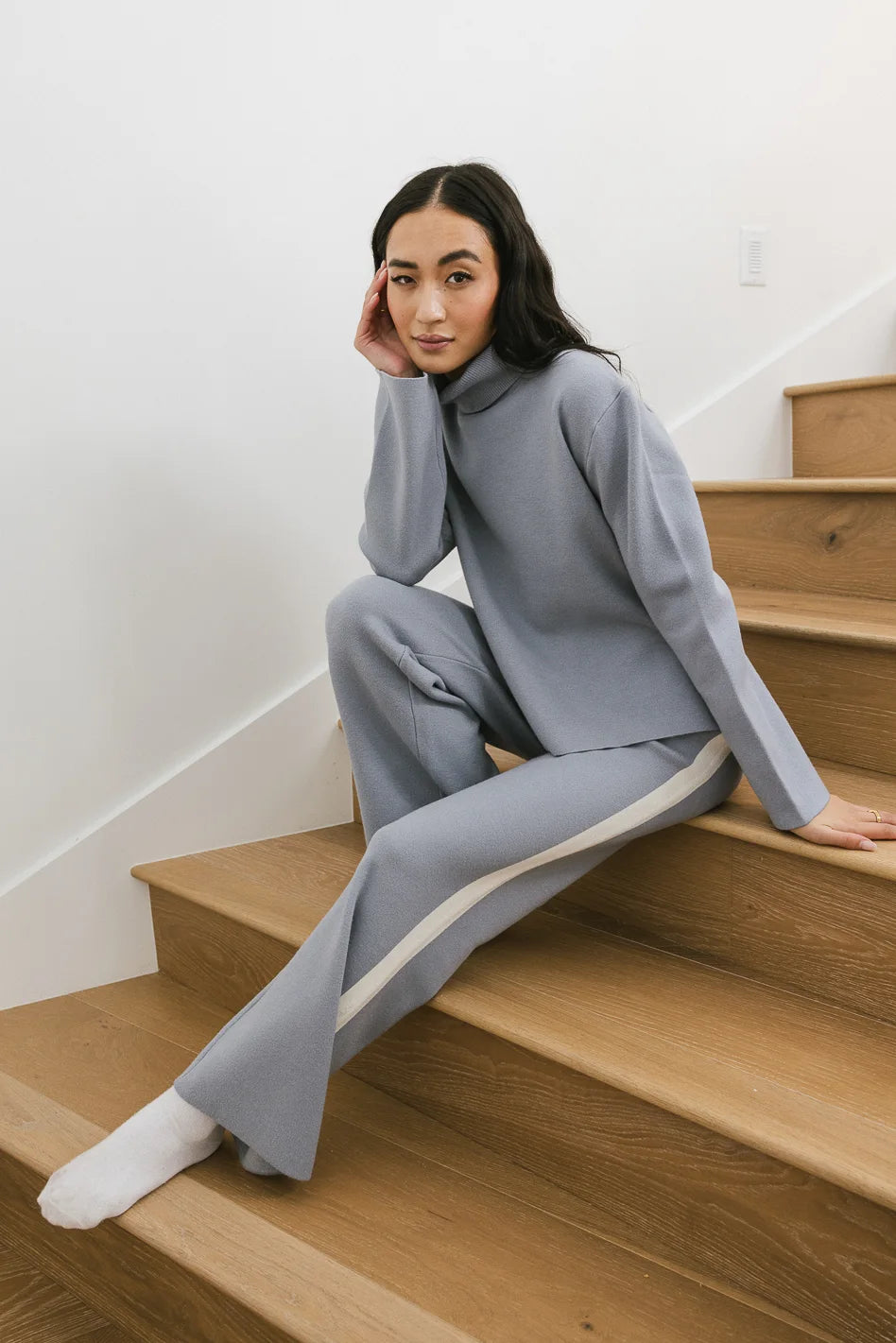 Kiara Knit Sweater Women's Blue Crewneck Pullover | Cozy Winter Casual Wear for Office & Outings
