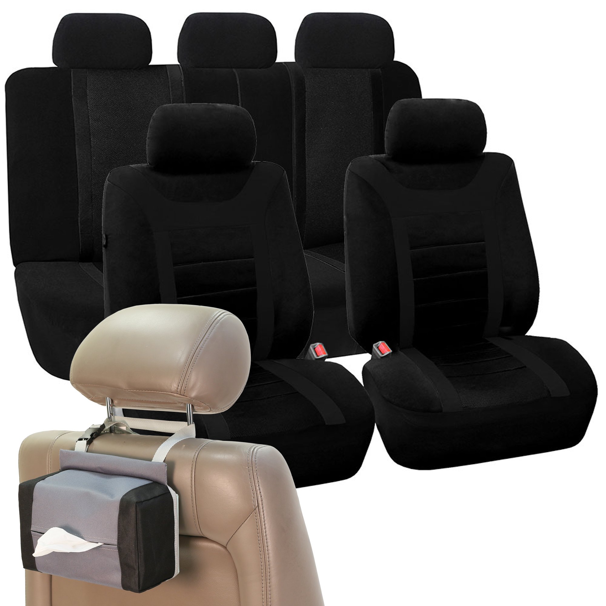 **FH Group Universal Black Sports Car Seat Covers Full Set - Airbag Compatible, Split Rear Design for Cars, Trucks & SUVs | Durable Interior Accessories for Daily Commute, Road Trips & Off-Road Adventures**