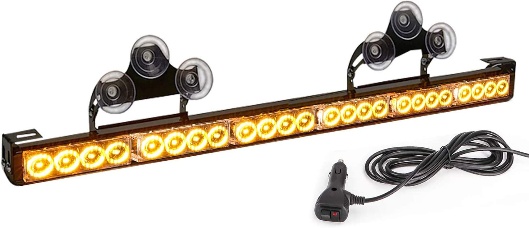 TeddyTT 27-Inch Amber Yellow LED Emergency Strobe Light Bar - 6 Block Directional Warning Lights with Cigar Lighter Wiring Kit for Vehicle Rear Window | Traffic Safety Advisor for Trucks, Emergency Vehicles & Roadside Assistance