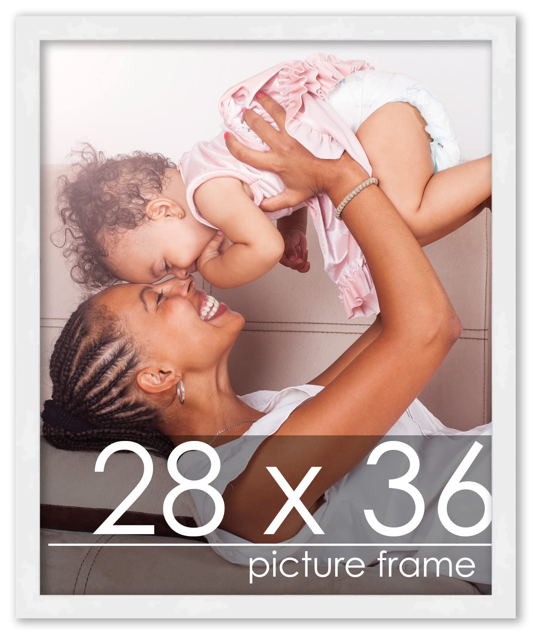 28x36 White Solid Pine Wood Picture Frame with UV Acrylic & Foam Backing - Poster Display for Home, Office or Gallery Decor | Includes Hanging Hardware