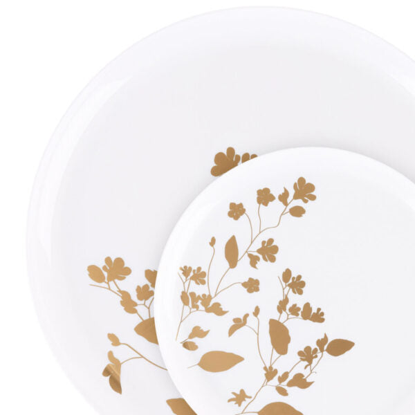 White and Gold Plastic Party Bundle - Elegant Disposable Tableware Set for Garden Parties, BBQs & Outdoor Events