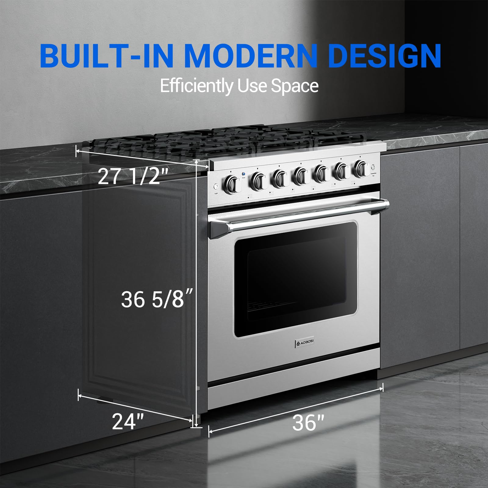 36 Inch Freestanding Gas Range Oven with 6 Burners & True Convection - 6 Cu. Ft Capacity, Self-Cleaning Stainless Steel Stove with Halogen Light - Perfect for Home Kitchens & Commercial Cooking