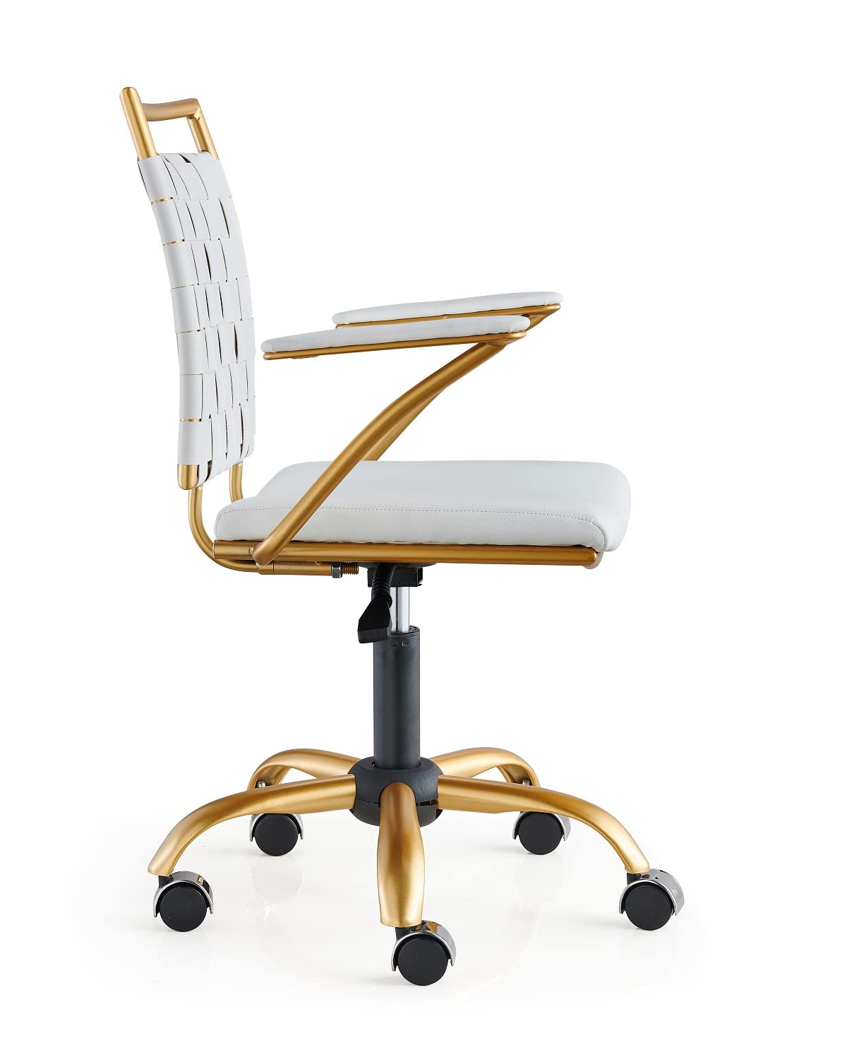 Modern White and Gold Ergonomic Office Chair - Adjustable Height, PU Leather, Armrests - Perfect for Home Office, Study & Gaming Desks (3013 Gold White)